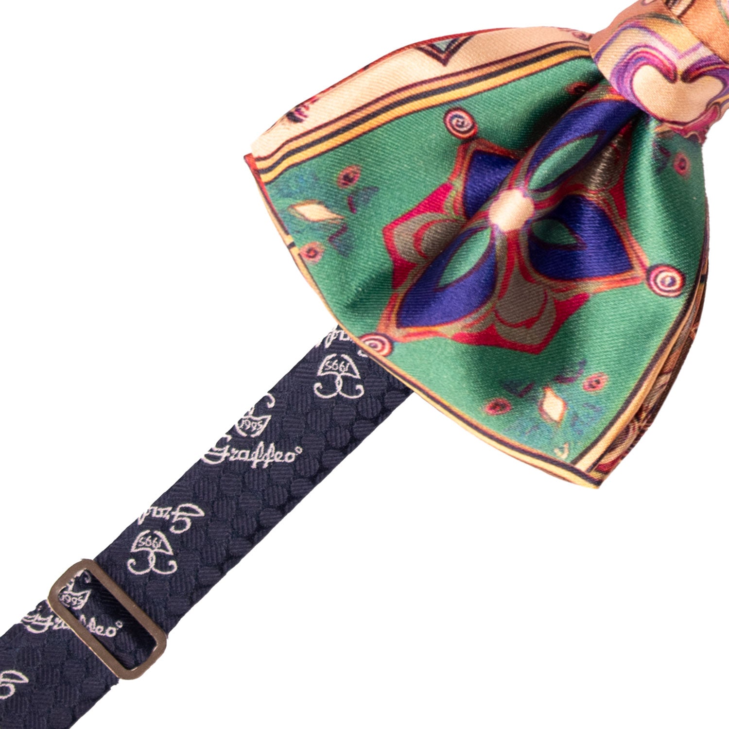 Papillon Annodato Siciliano Stampa di Raso con Maioliche Multicolor PS258 Made in Italy Graffeo Cravatte Pre-Tied