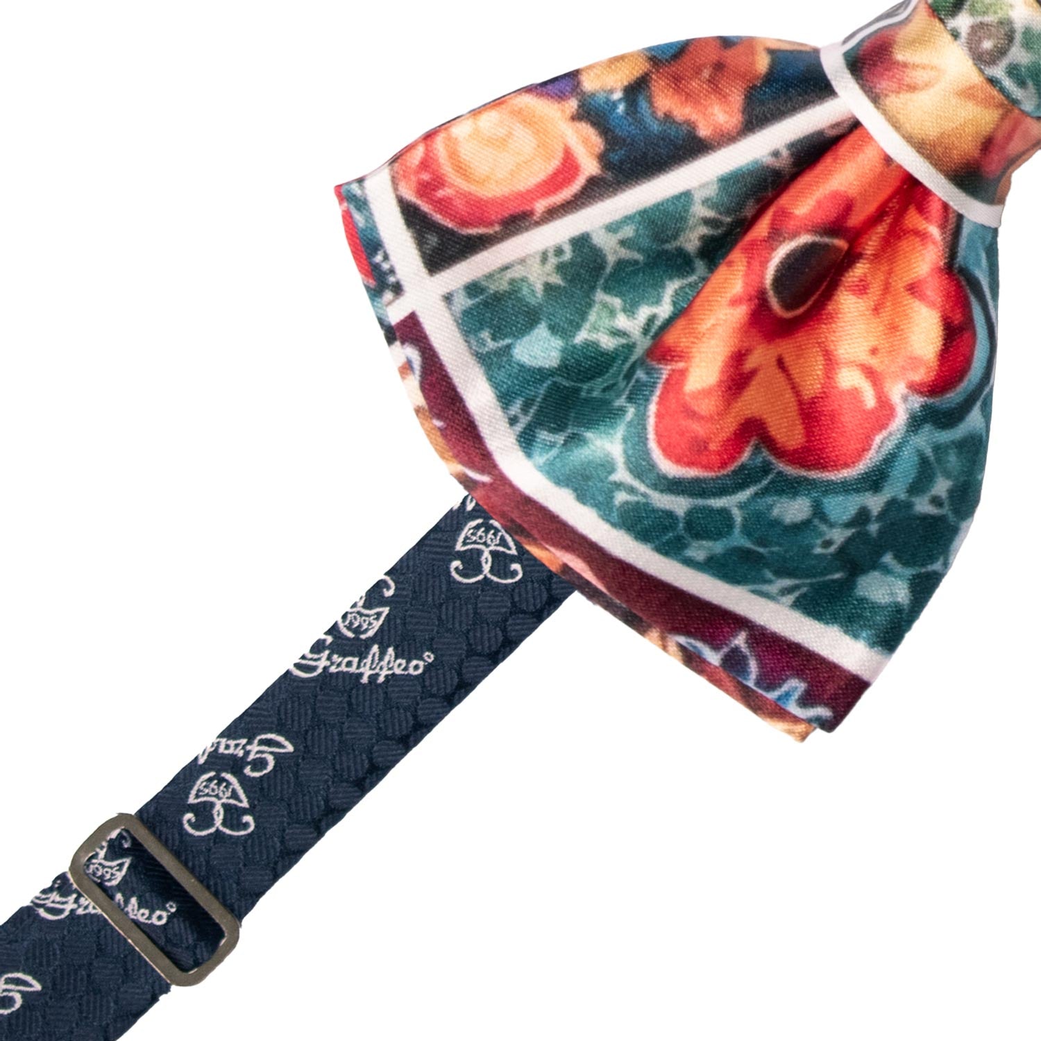 Papillon Annodato Siciliano Stampa di Raso con Maioliche Multicolor PS281 Made in Italy Graffeo Cravatte Pre-Tied