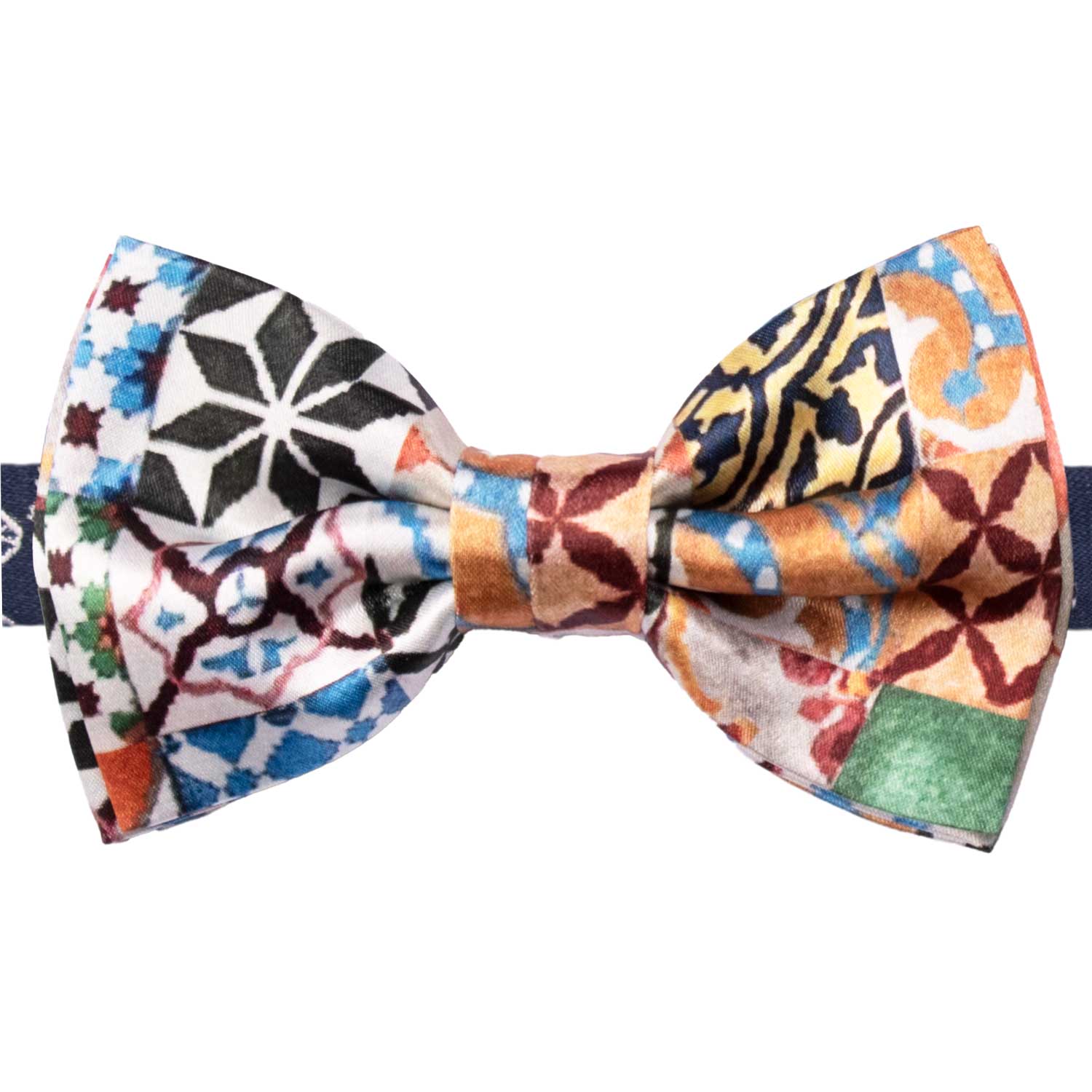 Papillon Annodato Siciliano Stampa di Raso con Maioliche Multicolor PS288 Made in Italy Graffeo Cravatte