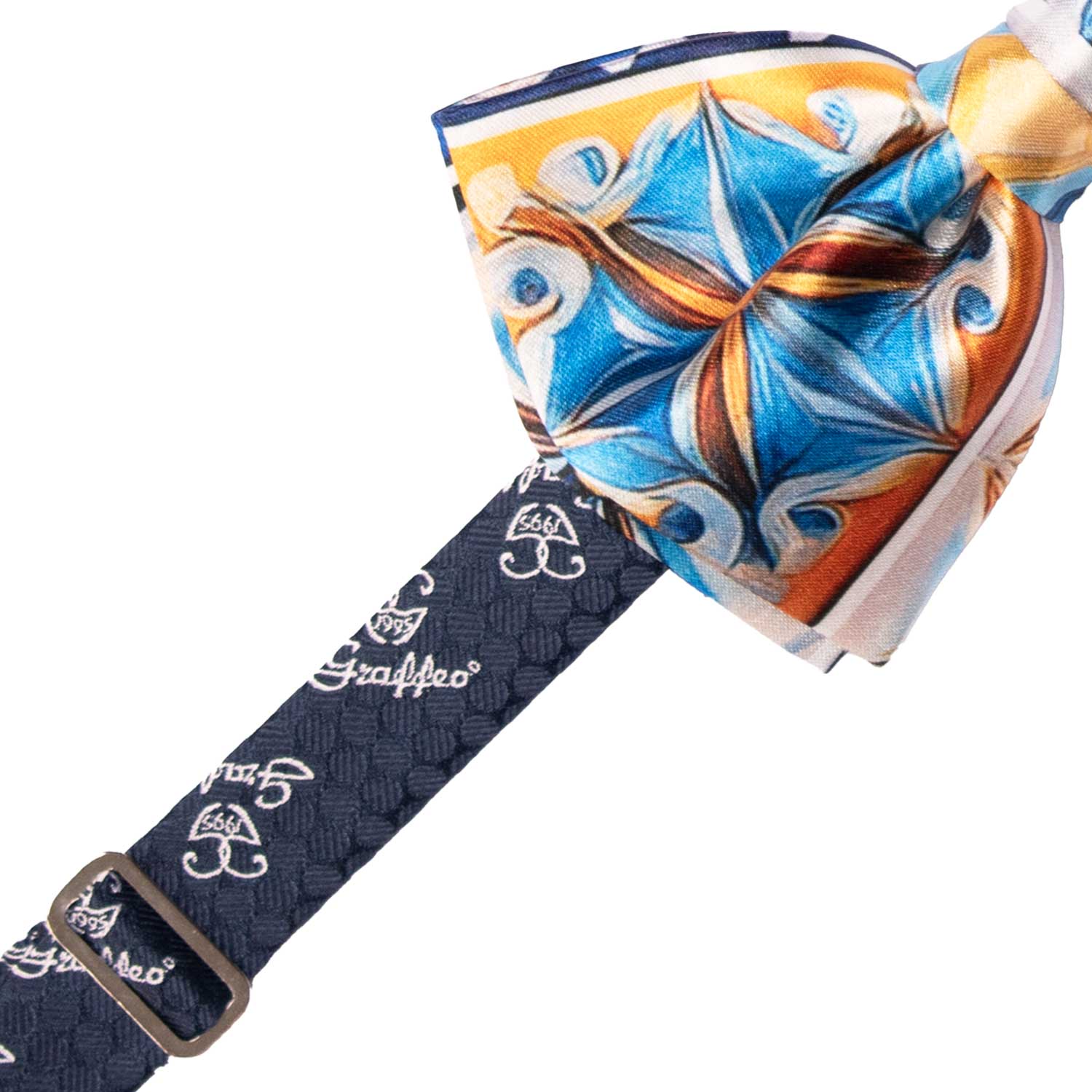 Papillon Annodato Siciliano Stampa di Raso con Maioliche Multicolor PS301 Made in Italy Graffeo Cravatte Pre-Tied