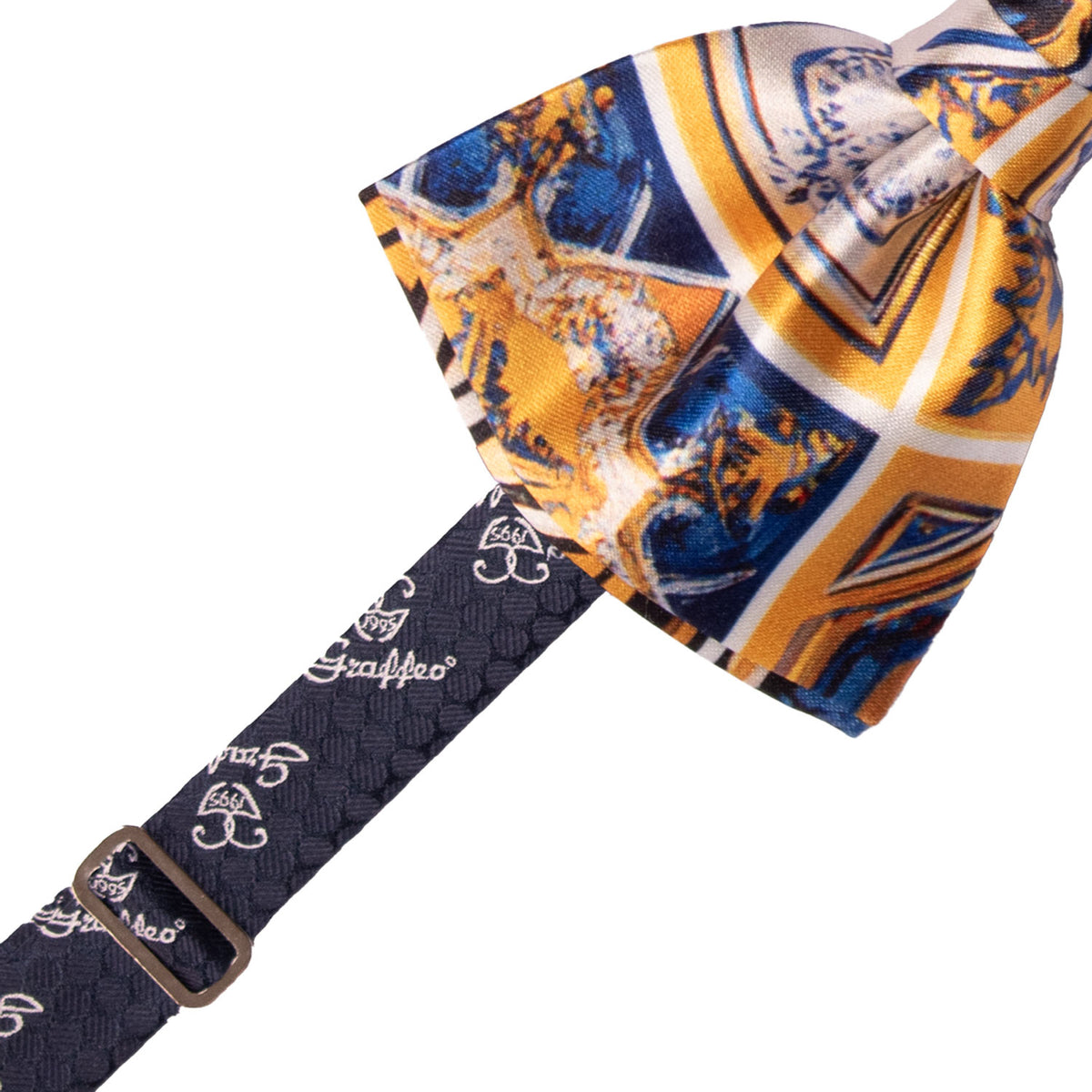 Papillon Annodato Siciliano Stampa di Raso con Maioliche Multicolor PS333 Made in Italy Graffeo Cravatte Pre-Tied