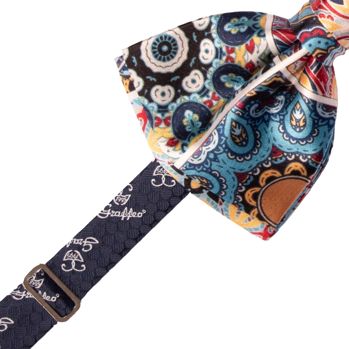 Papillon Annodato Siciliano Stampa di Raso con Maioliche Multicolor PS334 Made in Italy Graffeo Cravatte Pre-Tied
