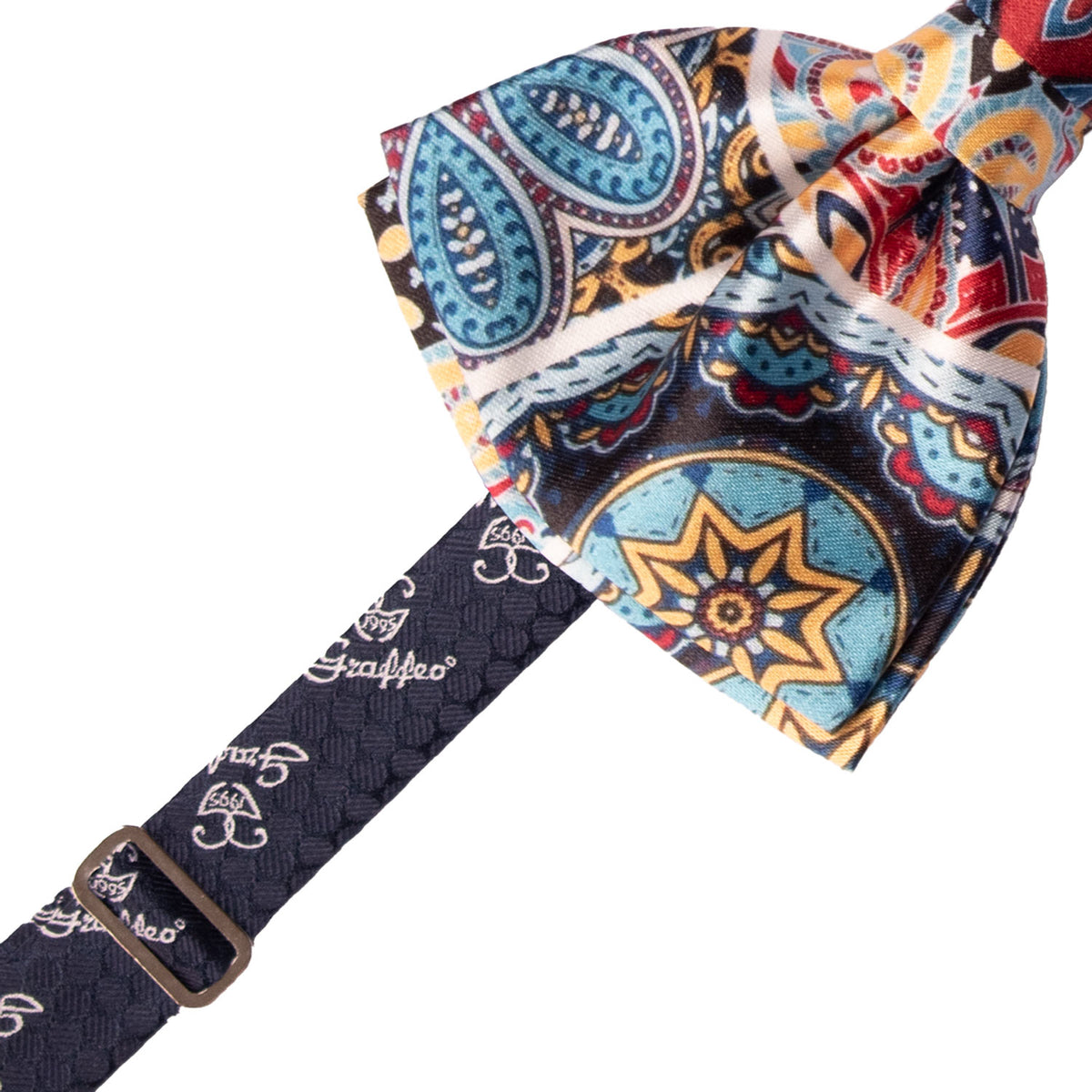 Papillon Annodato Siciliano Stampa di Raso con Maioliche Multicolor PS335 Made in Italy Graffeo Cravatte Pre-Tied