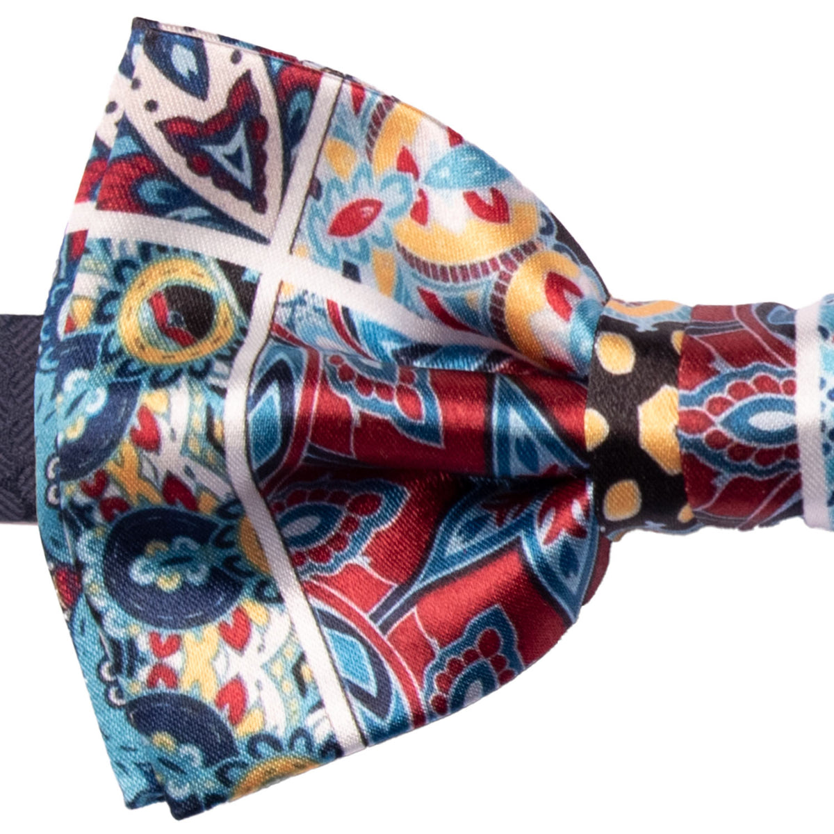 Papillon Annodato Siciliano Stampa di Raso con Maioliche Multicolor PS336 Made in Italy Graffeo Cravatte Dettaglio