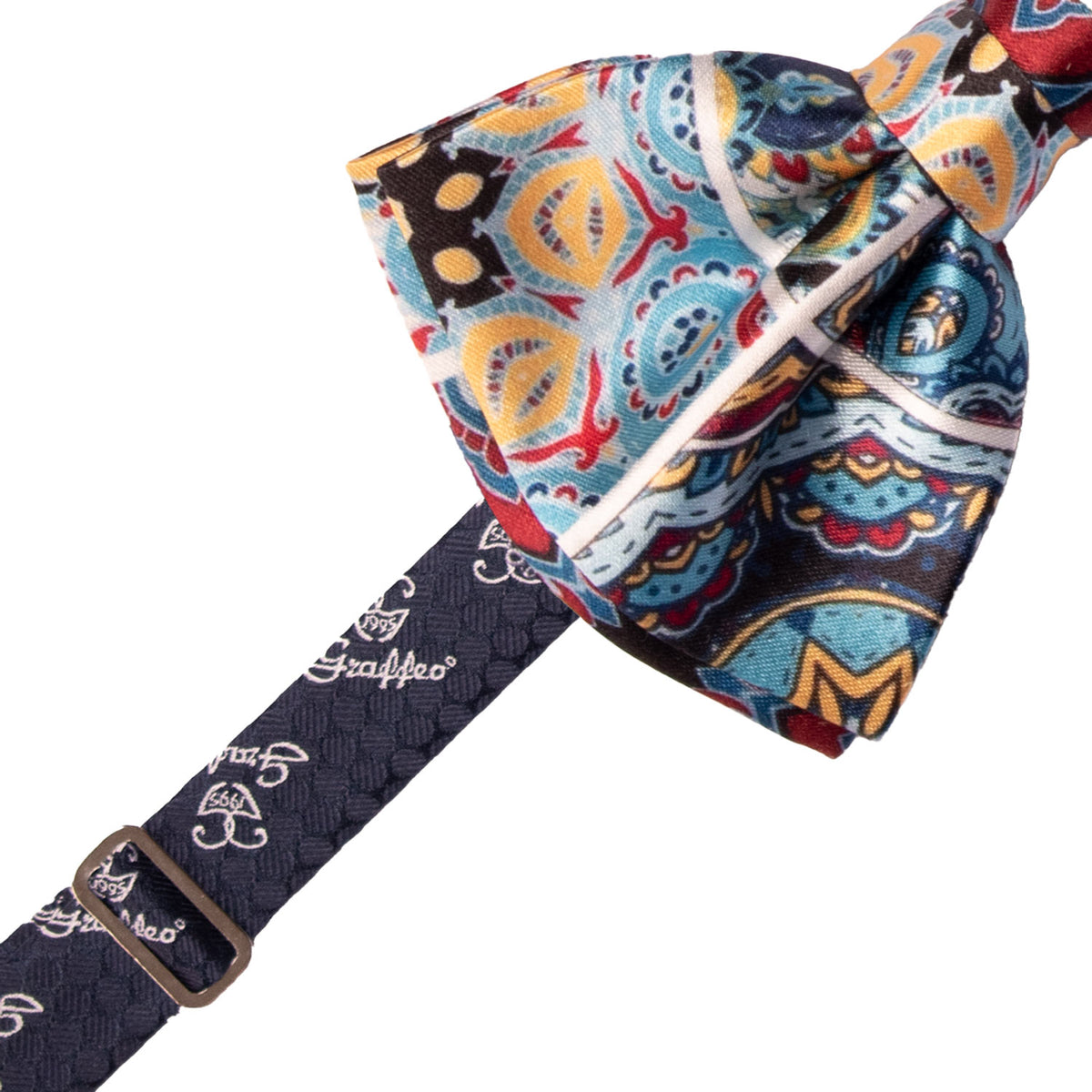 Papillon Annodato Siciliano Stampa di Raso con Maioliche Multicolor PS340 Made in Italy Graffeo Cravatte Pre-Tied