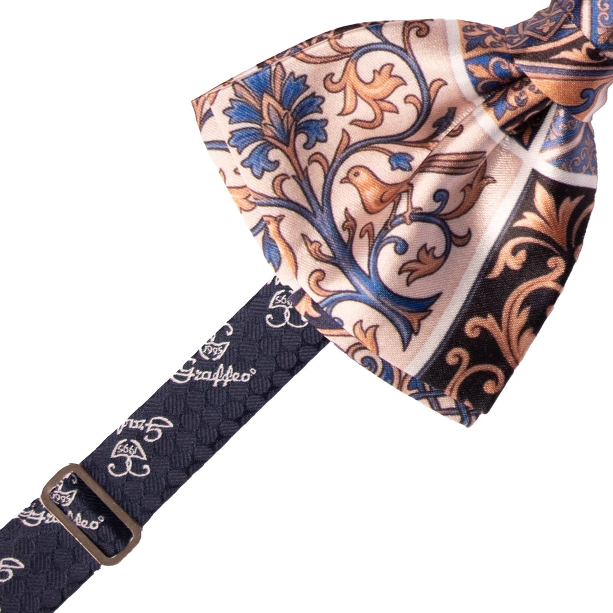 Papillon Annodato Siciliano Stampa di Raso con Maioliche Multicolor PS344 Made in Italy Graffeo Cravatte Pre-Tied