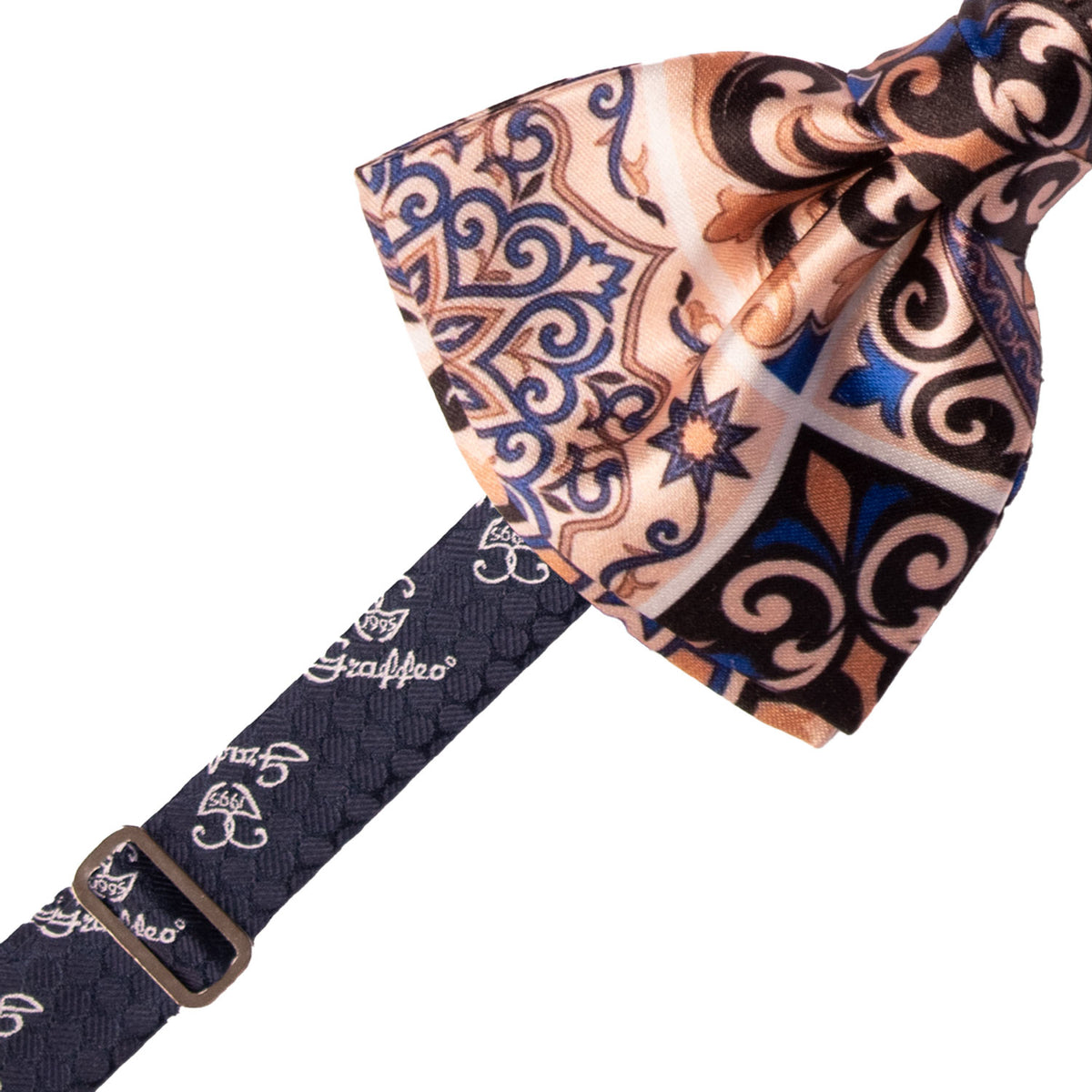 Papillon Annodato Siciliano Stampa di Raso con Maioliche Multicolor PS347 Made in Italy Graffeo Cravatte Pre-Tied