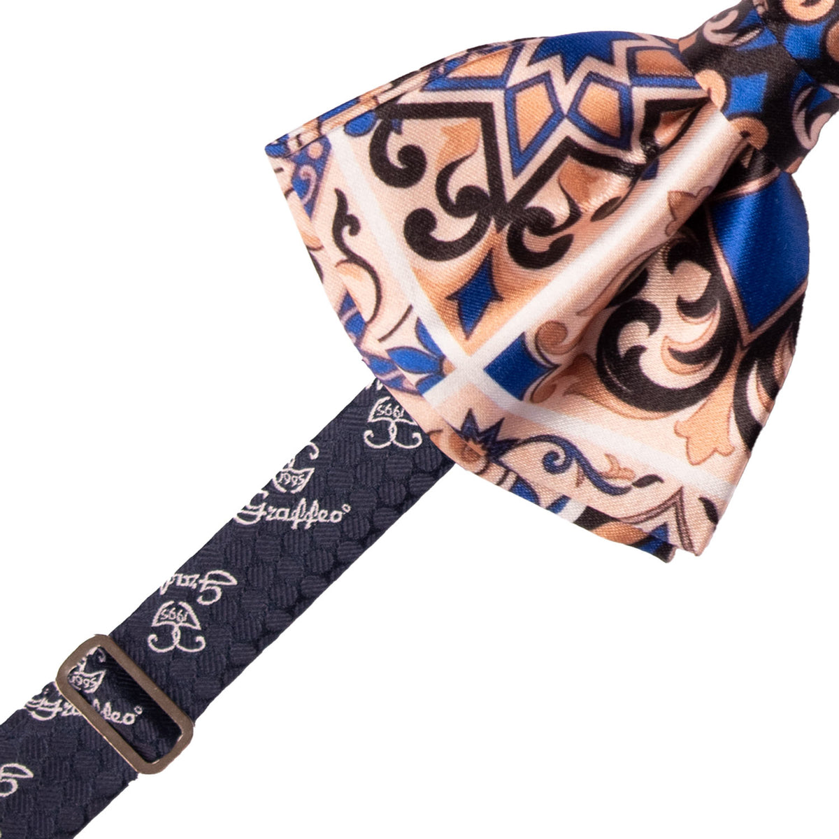 Papillon Annodato Siciliano Stampa di Raso con Maioliche Multicolor PS350 Made in Italy Graffeo Cravatte Pre-Tied