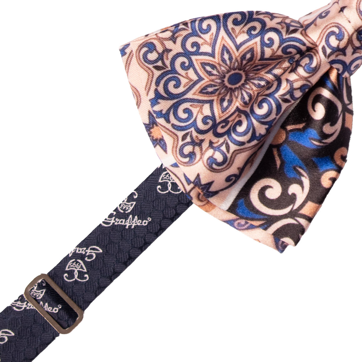 Papillon Annodato Siciliano Stampa di Raso con Maioliche Multicolor PS351 Made in Italy Graffeo Cravatte Pre-Tied