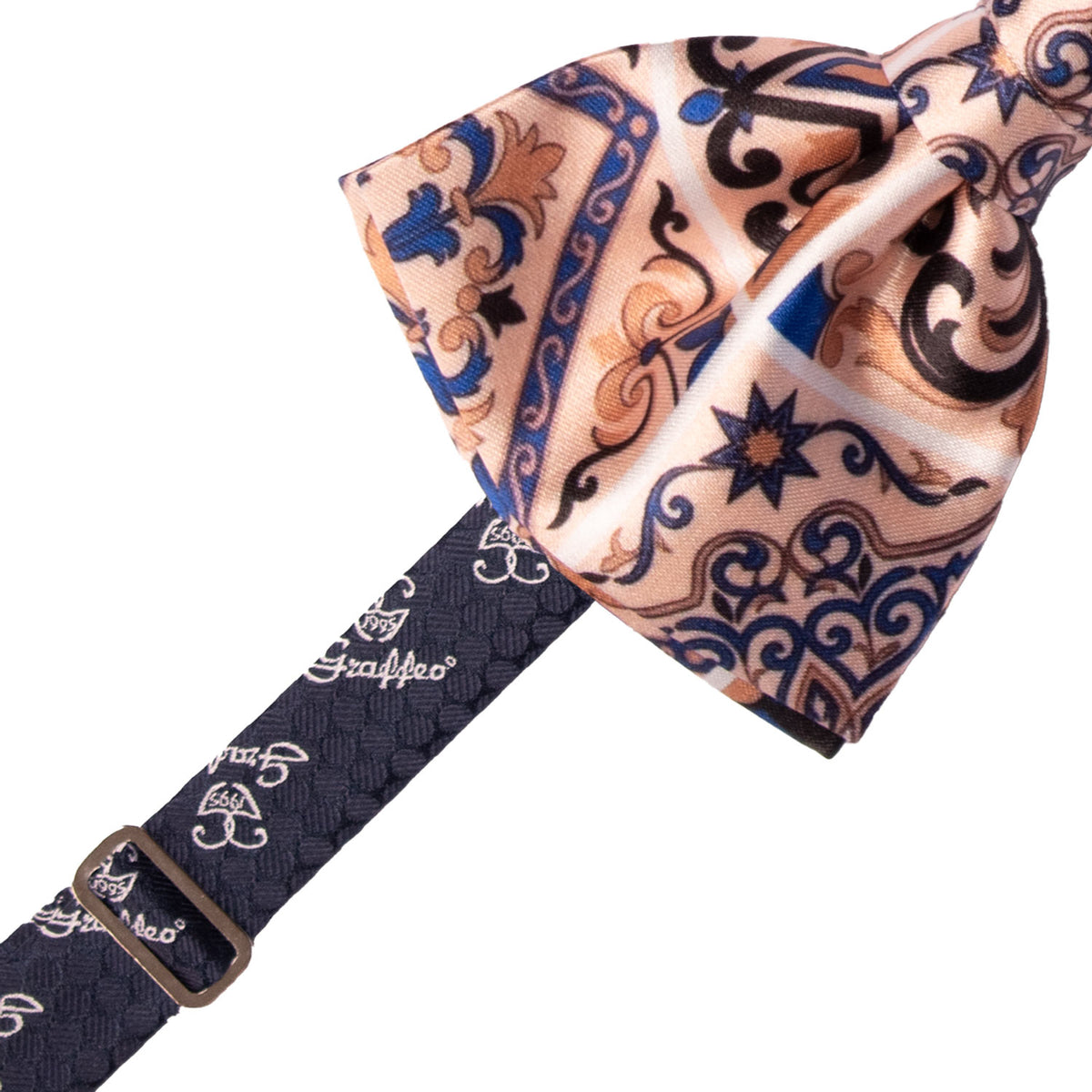 Papillon Annodato Siciliano Stampa di Raso con Maioliche Multicolor PS354 Made in Italy Graffeo Cravatte Pre-Tied