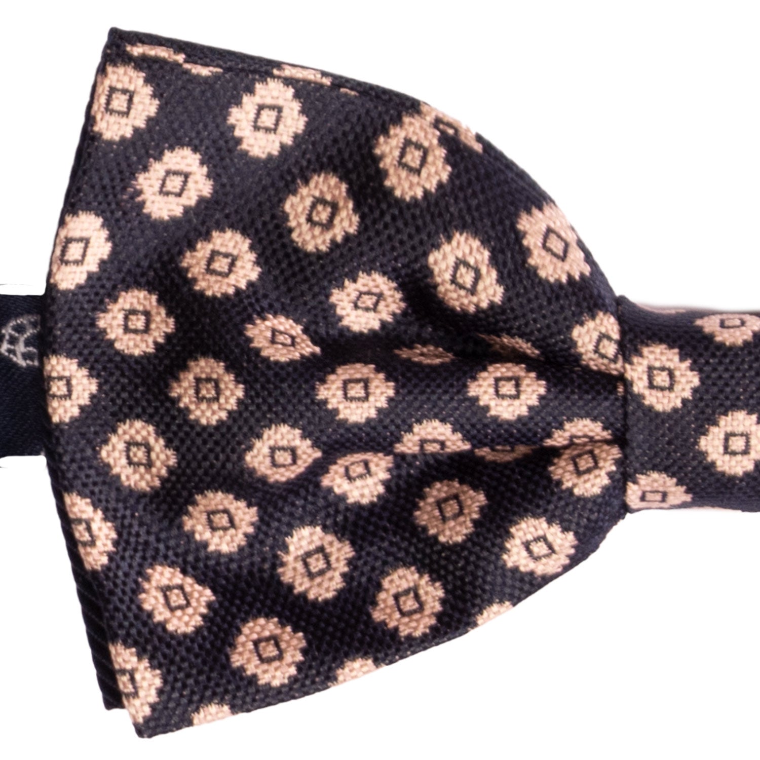 Papillon Annodato Stampa di Seta Blu Fantasia Rosa Antico PAP421 Dettaglio