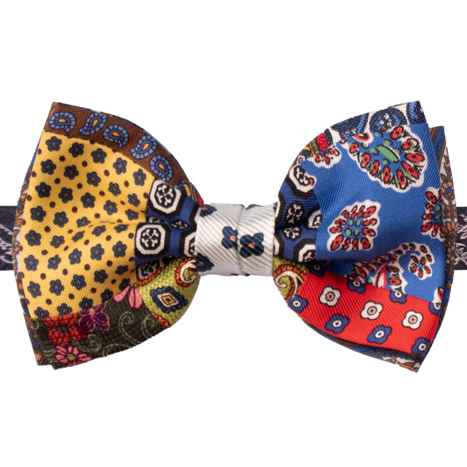 Papillon Annodato Vintage Patchwork Stampa di Seta Fantasia Multicolor PATCH1084 Made in Italy Graffeo Cravatte