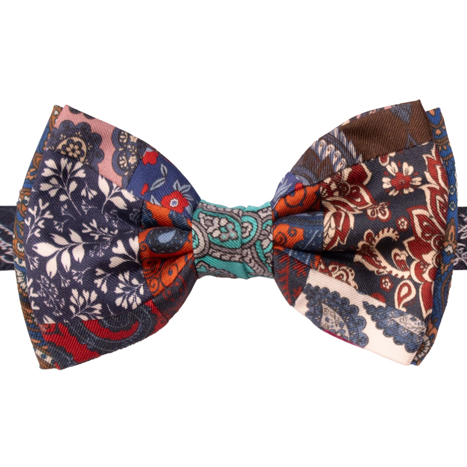 Papillon Annodato Vintage Patchwork Stampa di Seta Fantasia Multicolor PATCH1087 Made in Italy Graffeo Cravatte