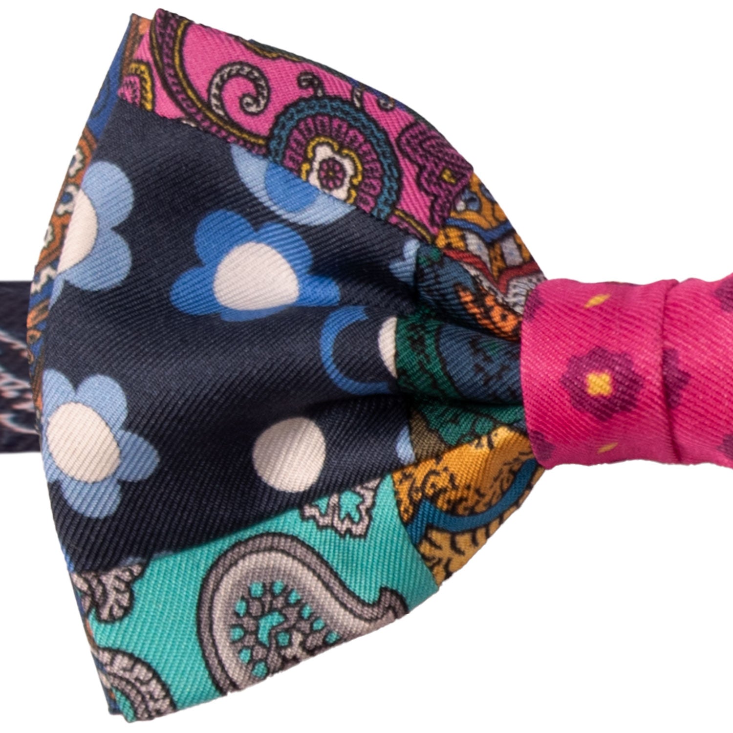 Papillon Annodato Vintage Patchwork Stampa di Seta Fantasia Multicolor PATCH1088 Made in Italy Graffeo Cravatte Dettaglio