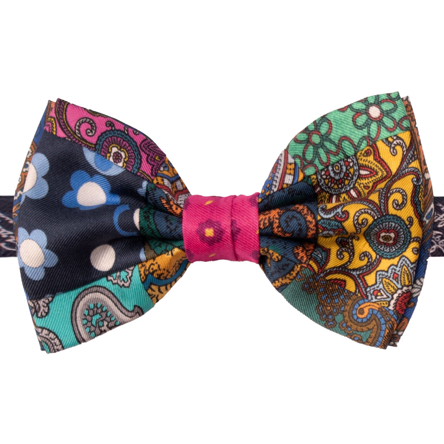 Papillon Annodato Vintage Patchwork Stampa di Seta Fantasia Multicolor PATCH1088 Made in Italy Graffeo Cravatte