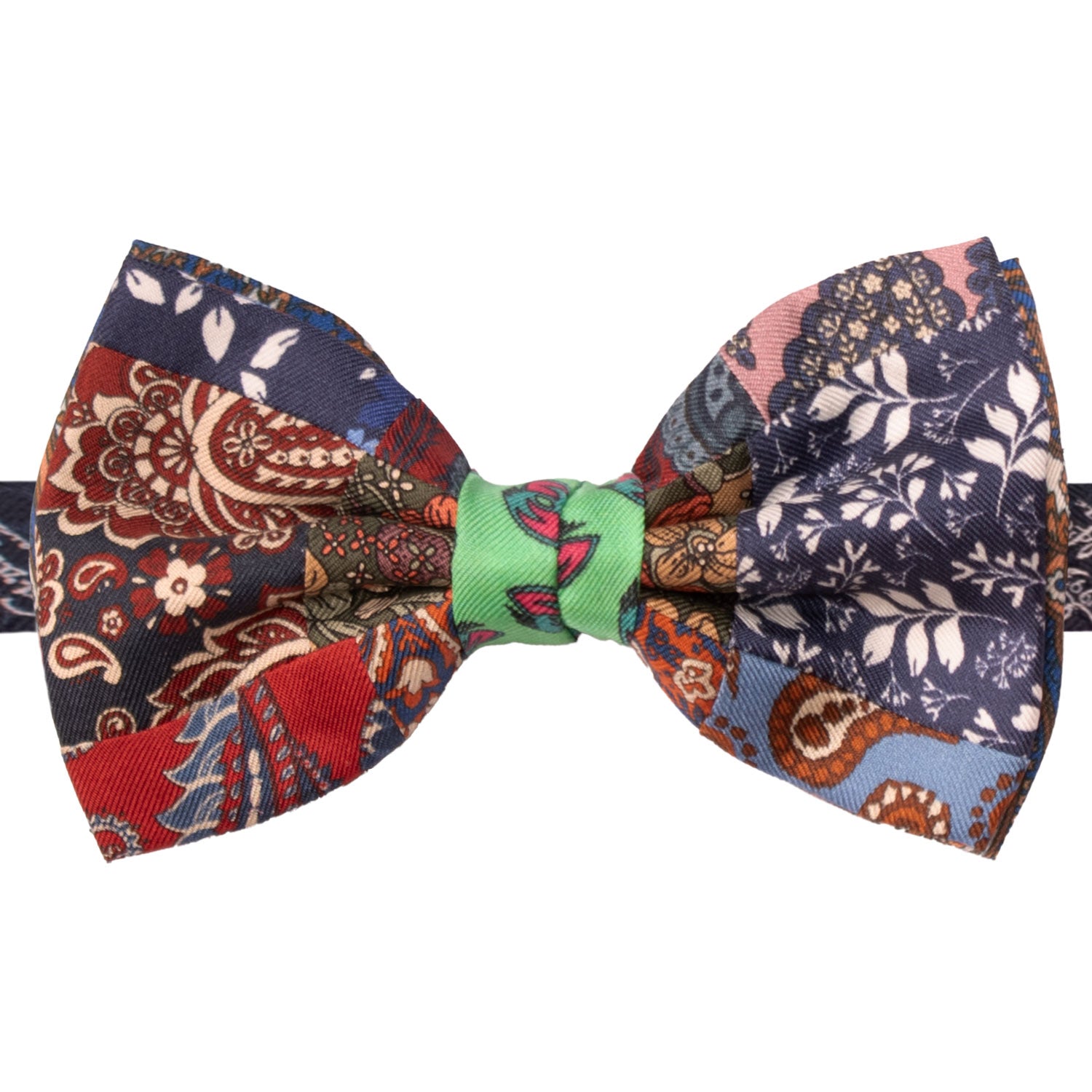 Papillon Annodato Vintage Patchwork Stampa di Seta Fantasia Multicolor PATCH1089 Made in Italy Graffeo Cravatte