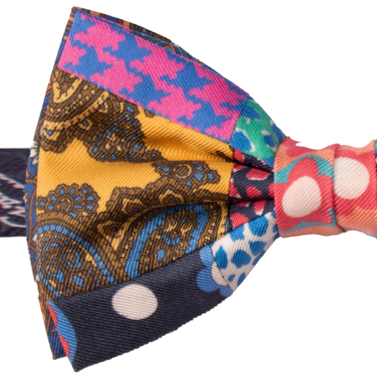 Papillon Annodato Vintage Patchwork Stampa di Seta Fantasia Multicolor PATCH1091 Made in Italy Graffeo Cravatte Dettaglio