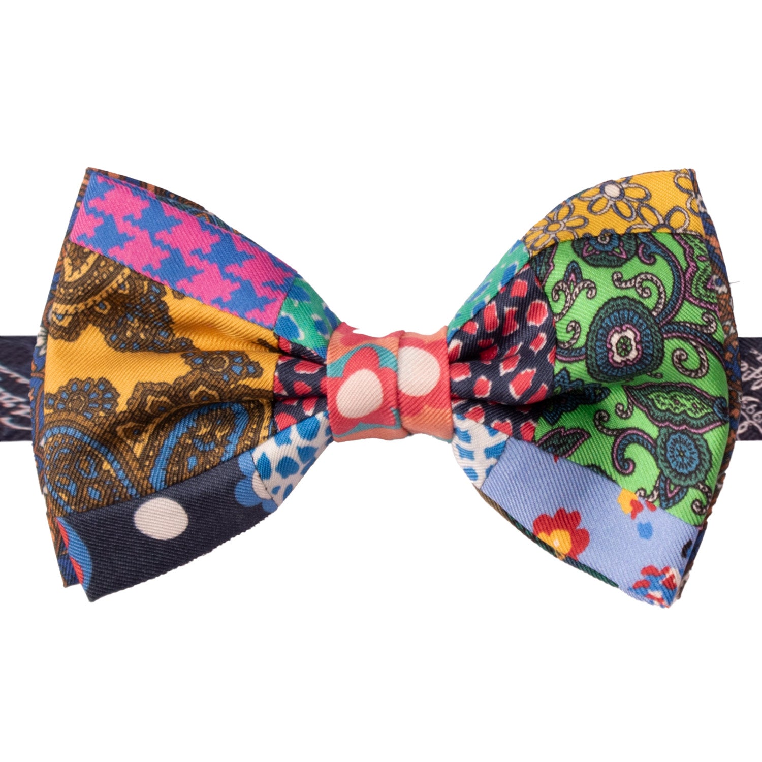 Papillon Annodato Vintage Patchwork Stampa di Seta Fantasia Multicolor PATCH1091 Made in Italy Graffeo Cravatte