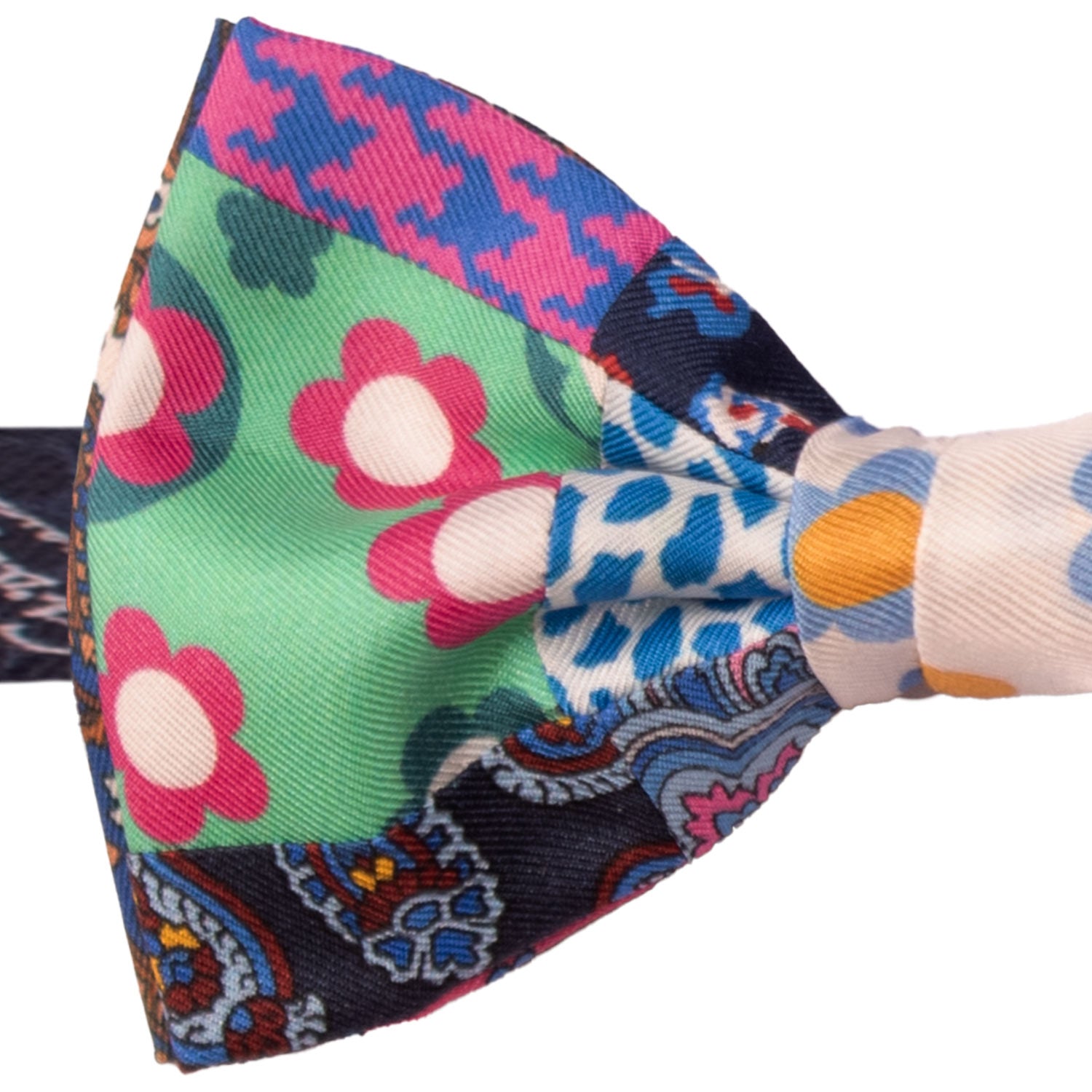 Papillon Annodato Vintage Patchwork Stampa di Seta Fantasia Multicolor PATCH1092 Made in Italy Graffeo Cravatte Dettaglio