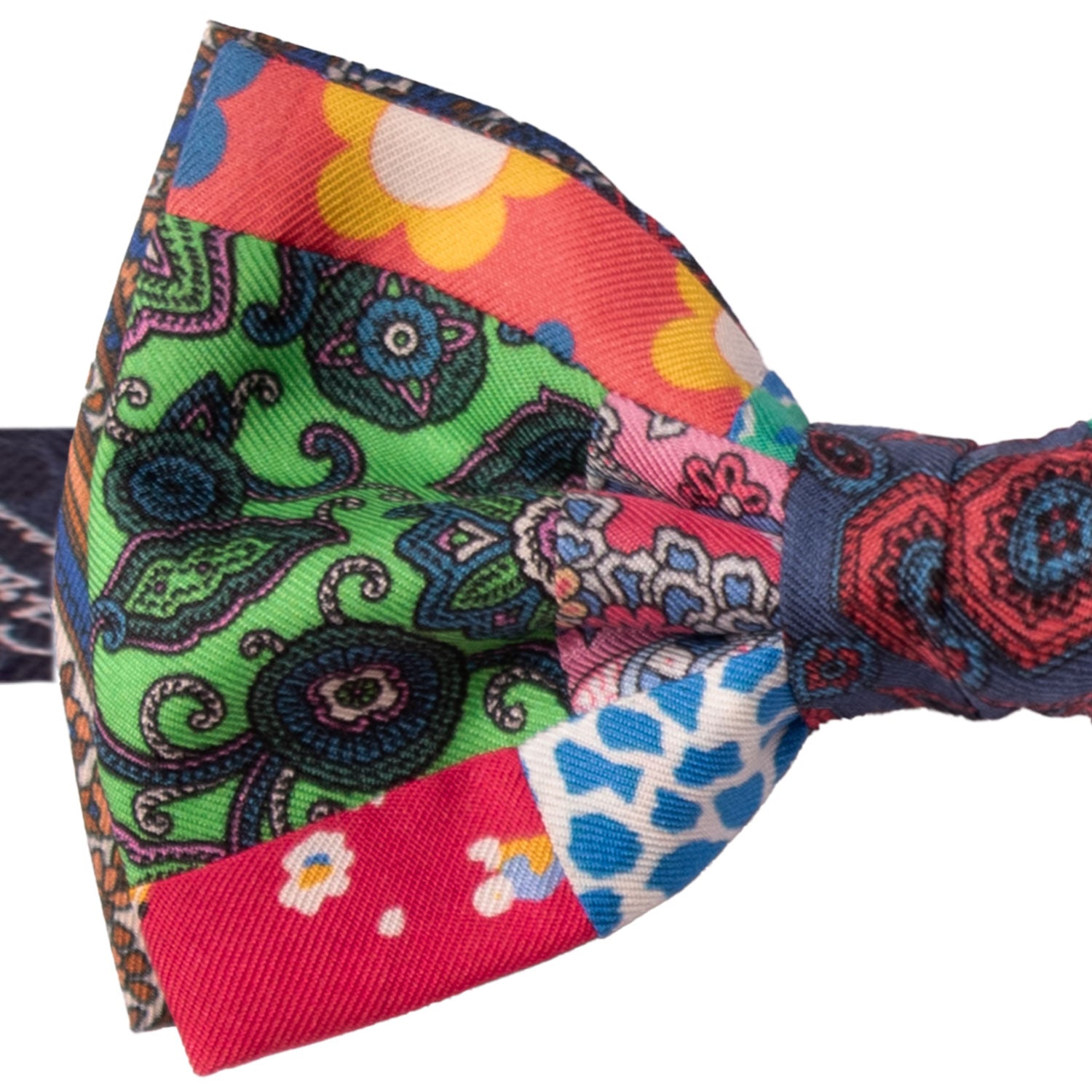 Papillon Annodato Vintage Patchwork Stampa di Seta Fantasia Multicolor PATCH1094 Made in Italy Graffeo Cravatte Dettaglio