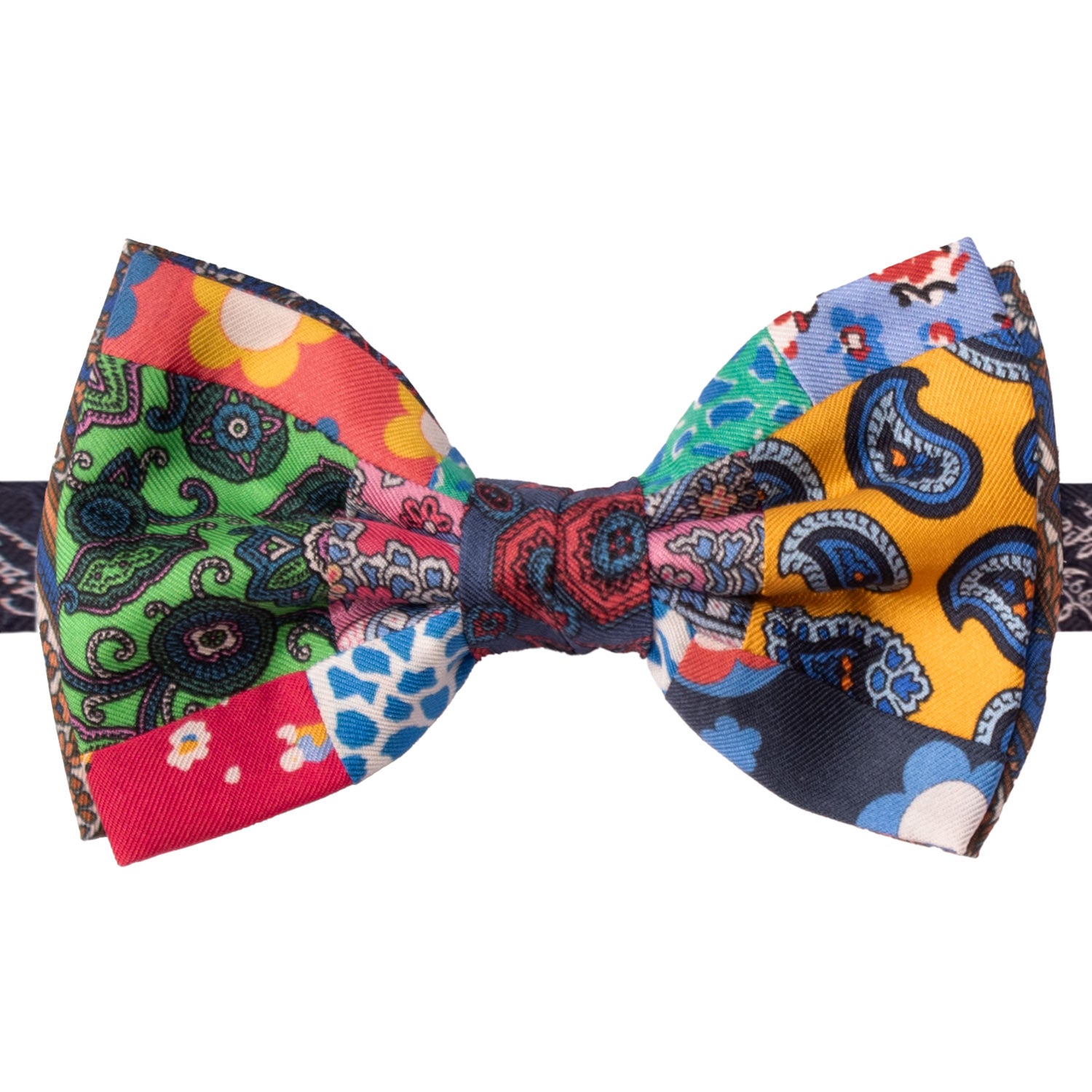Papillon Annodato Vintage Patchwork Stampa di Seta Fantasia Multicolor PATCH1094 Made in Italy Graffeo Cravatte
