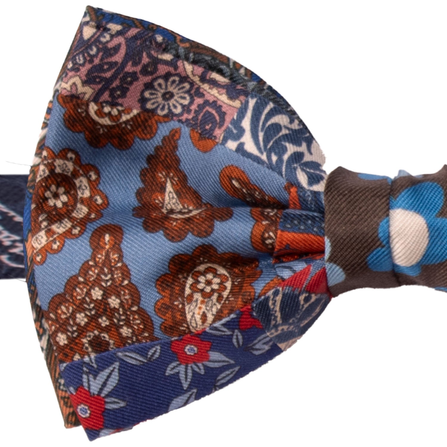 Papillon Annodato Vintage Patchwork Stampa di Seta Fantasia Multicolor PATCH1095 Made in Italy Graffeo Cravatte Dettaglio