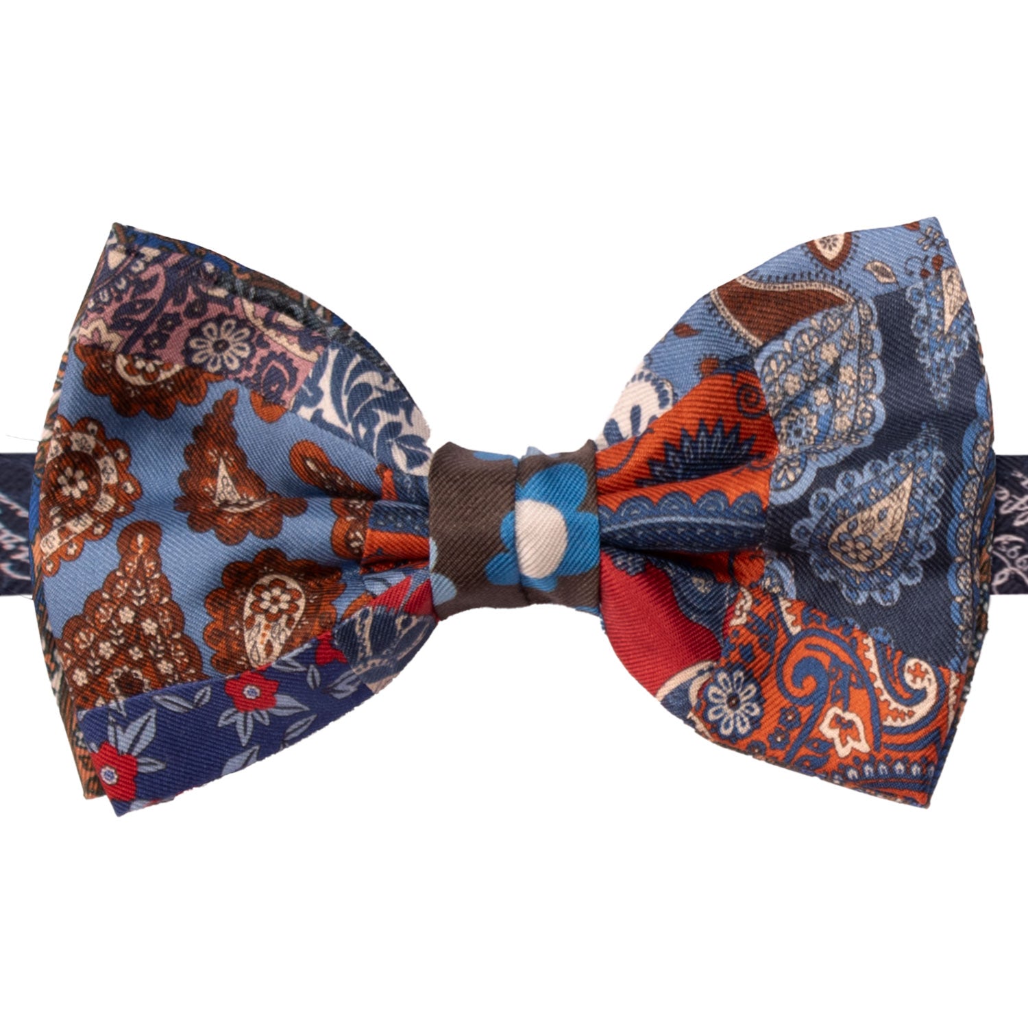 Papillon Annodato Vintage Patchwork Stampa di Seta Fantasia Multicolor PATCH1095 Made in Italy Graffeo Cravatte