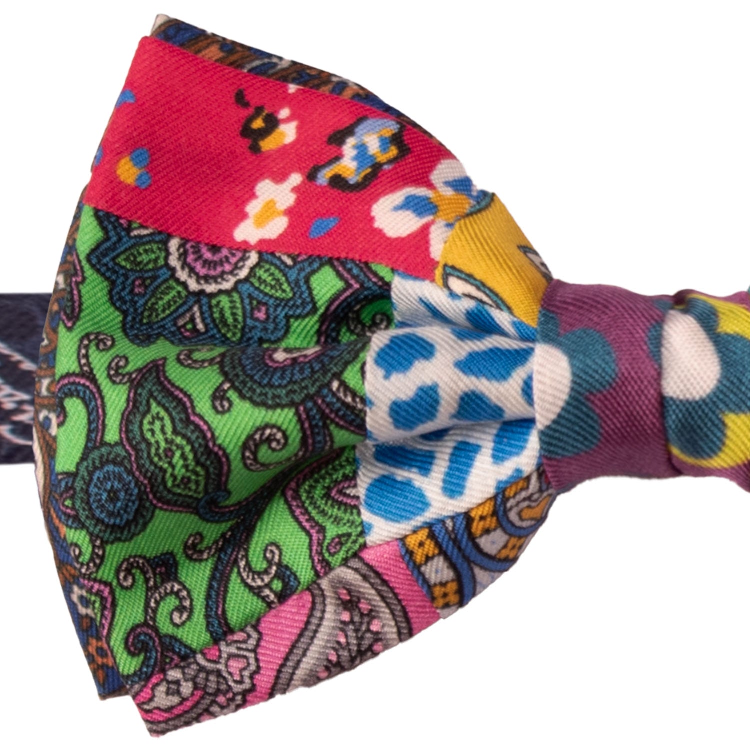 Papillon Annodato Vintage Patchwork Stampa di Seta Fantasia Multicolor PATCH1103 Made in Italy Graffeo Cravatte Dettaglio