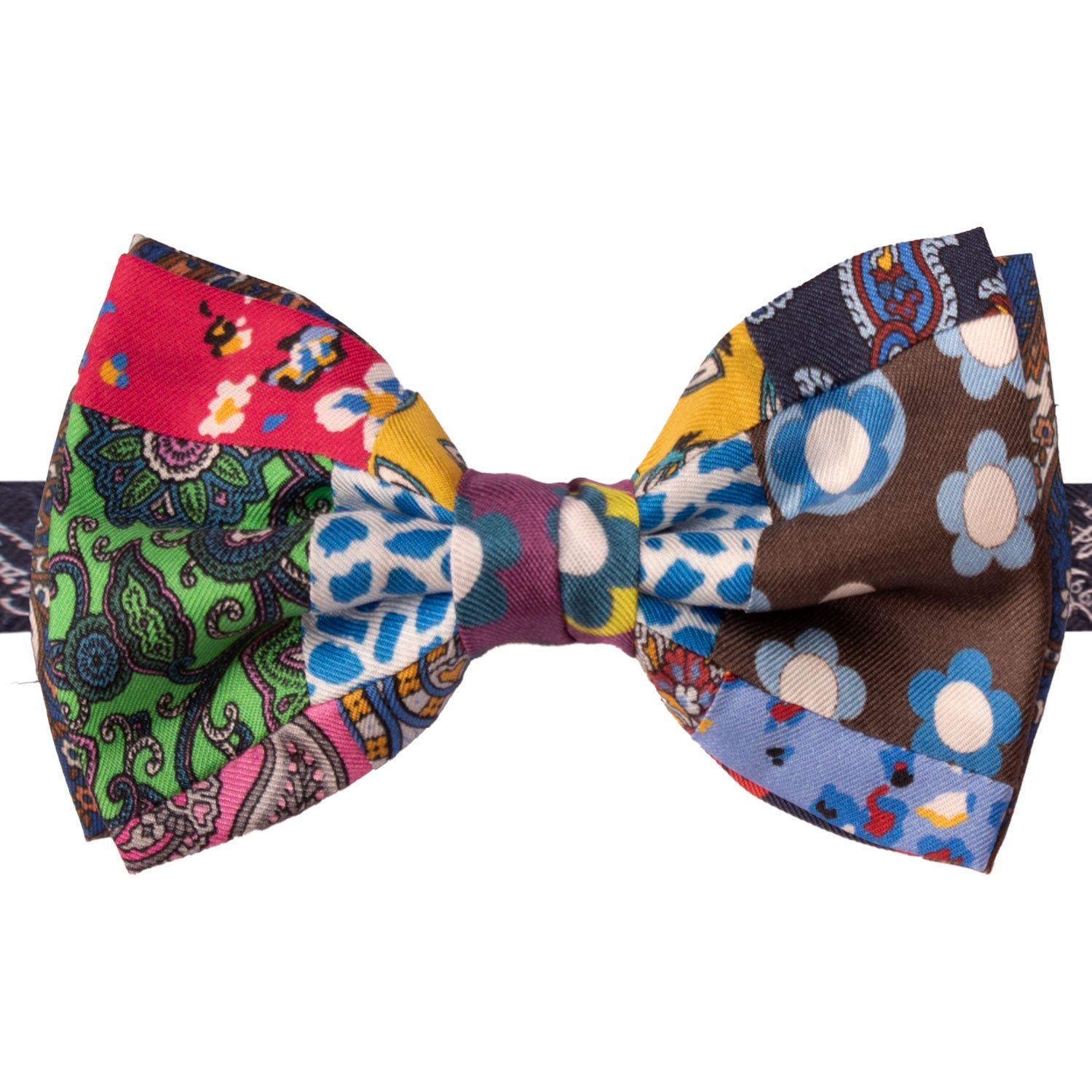 Papillon Annodato Vintage Patchwork Stampa di Seta Fantasia Multicolor PATCH1103 Made in Italy Graffeo Cravatte
