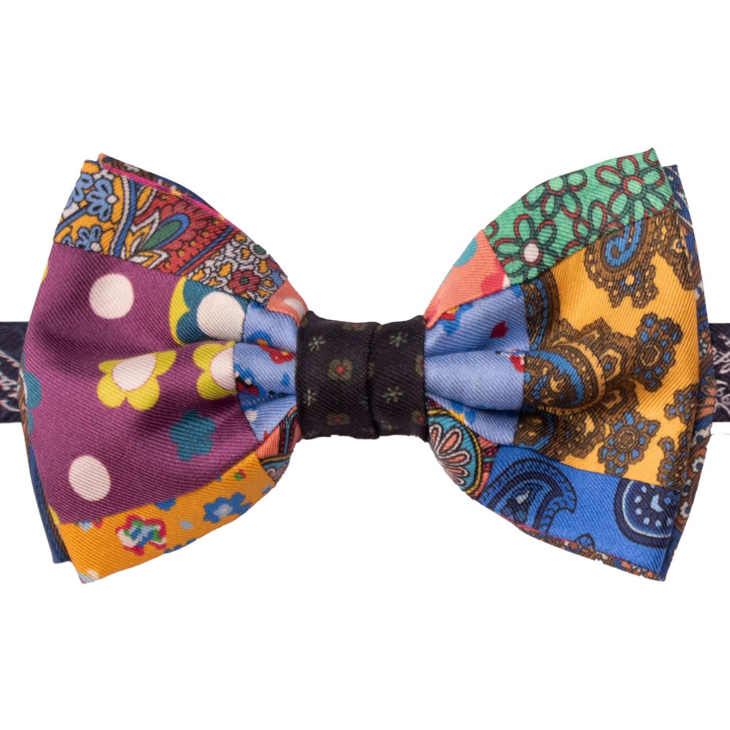 Papillon Annodato Vintage Patchwork Stampa di Seta Fantasia Multicolor PATCH1106 Made in Italy Graffeo Cravatte