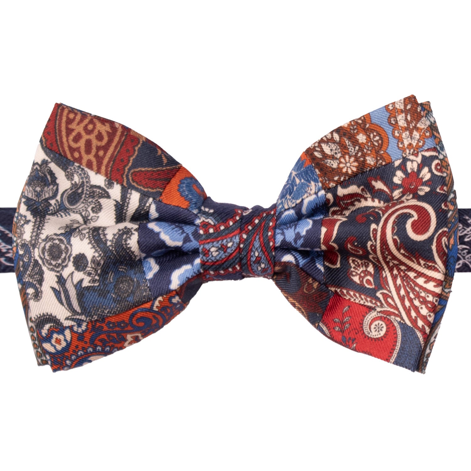 Papillon Annodato Vintage Patchwork Stampa di Seta Fantasia Multicolor PATCH1111 Made in Italy Graffeo Cravatte