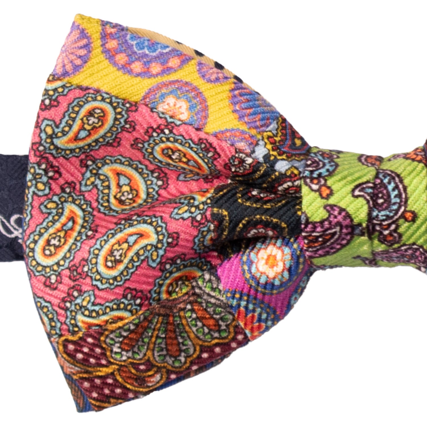 Papillon Annodato Vintage Patchwork Stampa di Seta Fantasia Multicolor PATCH1116 Made in Italy Graffeo Cravatte Dettaglio