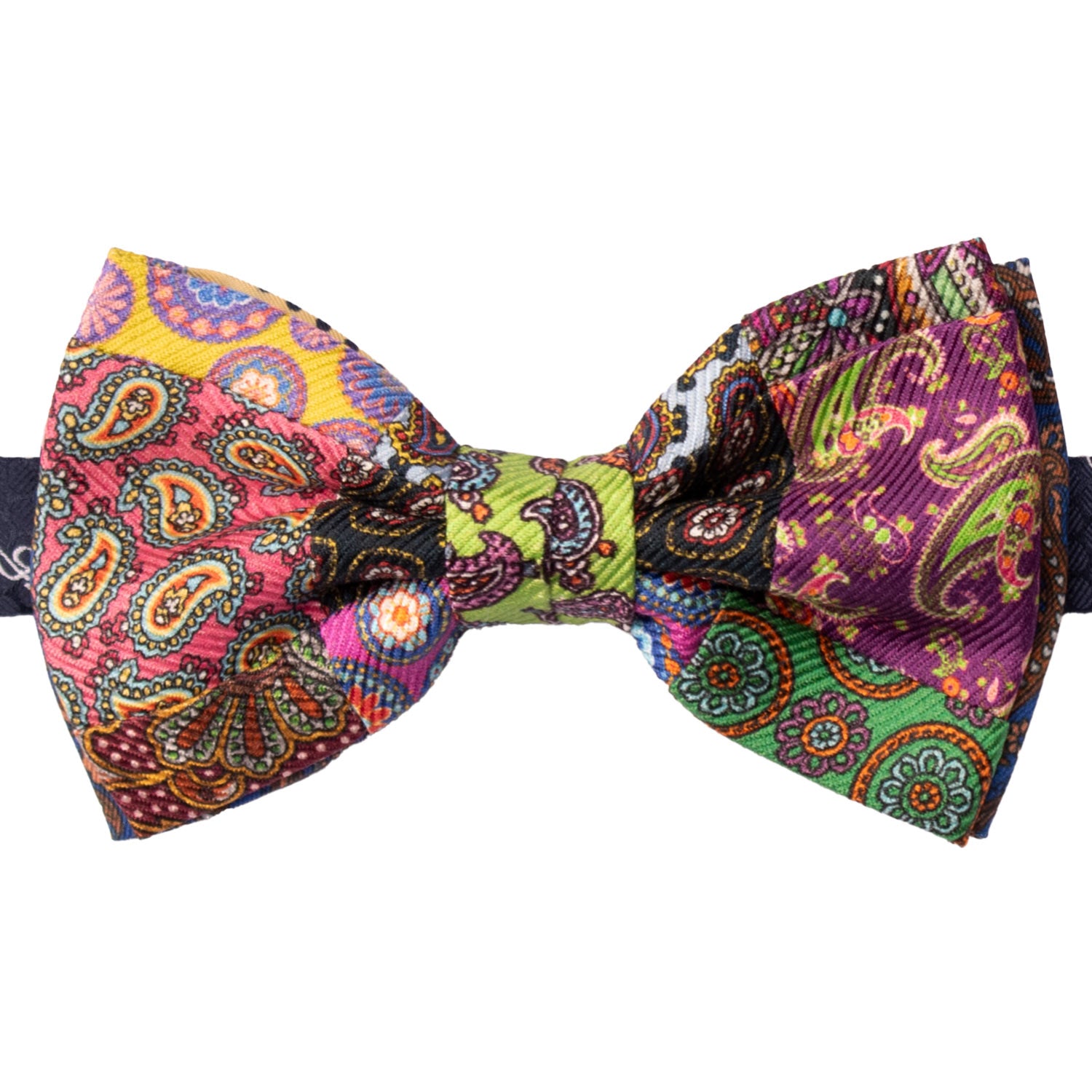 Papillon Annodato Vintage Patchwork Stampa di Seta Fantasia Multicolor PATCH1116 Made in Italy Graffeo Cravatte