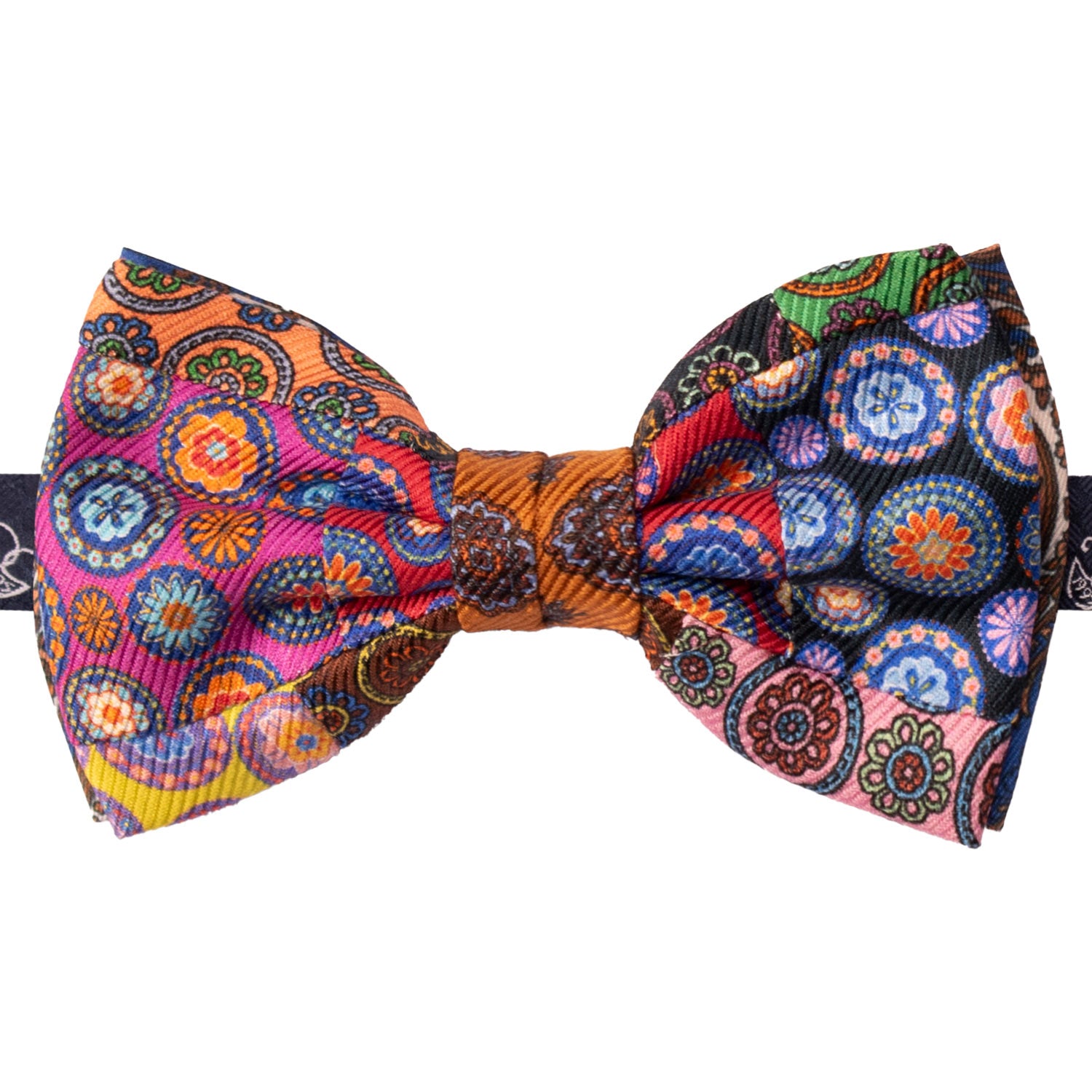 Papillon Annodato Vintage Patchwork Stampa di Seta Fantasia Multicolor PATCH1117 Made in Italy Graffeo Cravatte