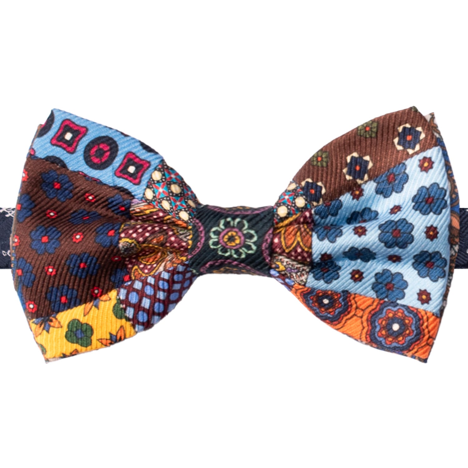 Papillon Annodato Vintage Patchwork Stampa di Seta Fantasia Multicolor PATCH1132 Made in Italy Graffeo Cravatte