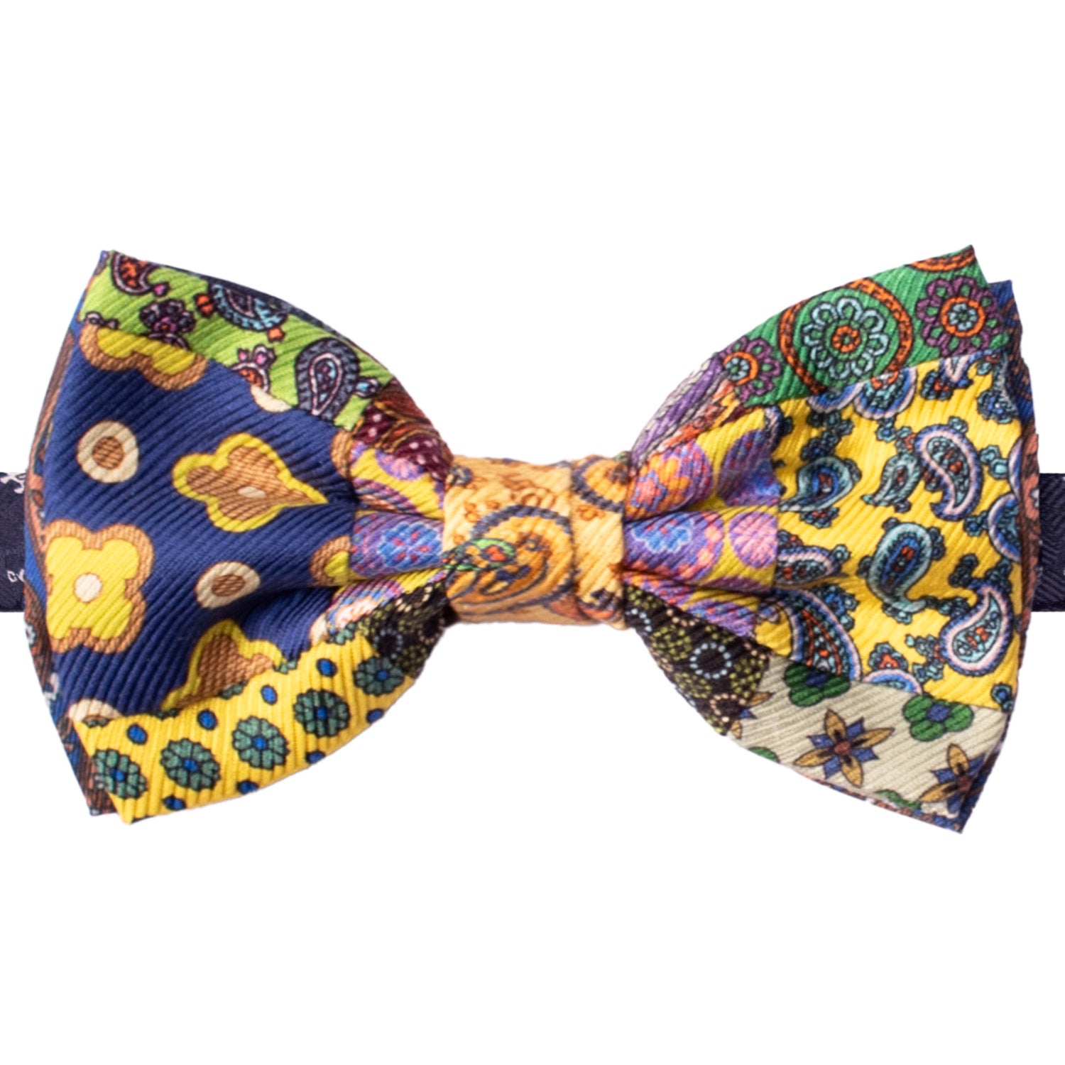 Papillon Annodato Vintage Patchwork Stampa di Seta Fantasia Multicolor PATCH1134 Made in Italy Graffeo Cravatte