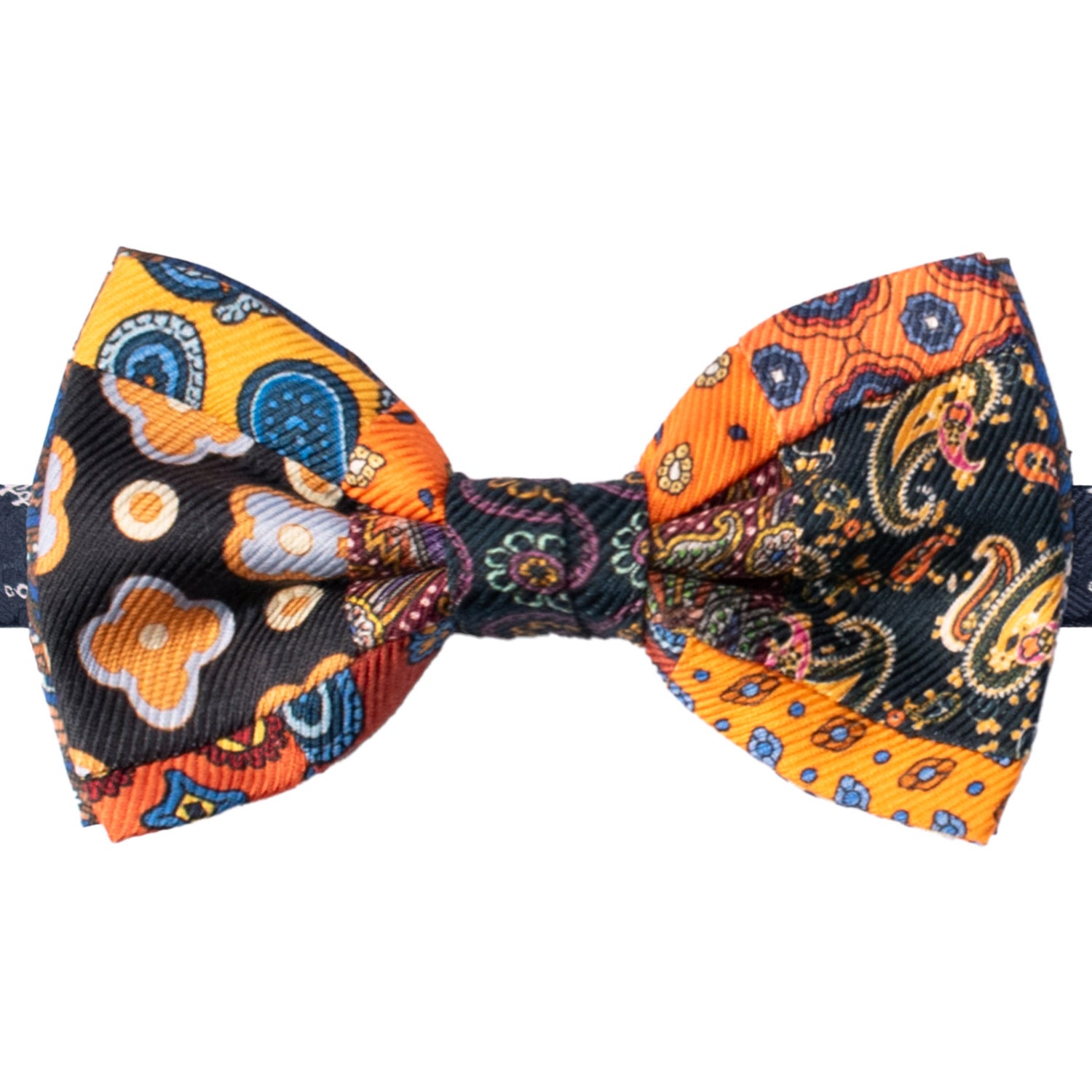 Papillon Annodato Vintage Patchwork Stampa di Seta Fantasia Multicolor PATCH1136 Made in Italy Graffeo Cravatte