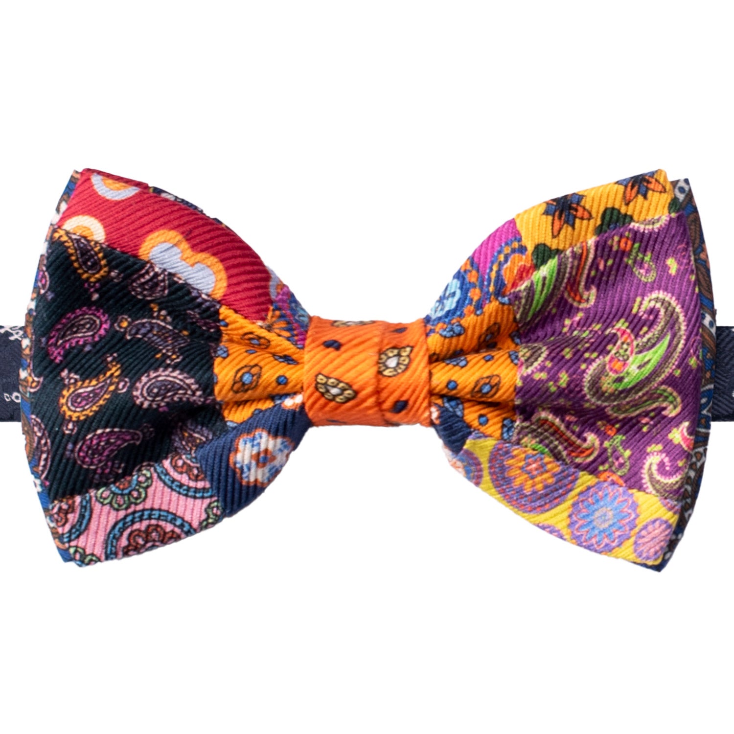 Papillon Annodato Vintage Patchwork Stampa di Seta Fantasia Multicolor PATCH1137 Made in Italy Graffeo Cravatte