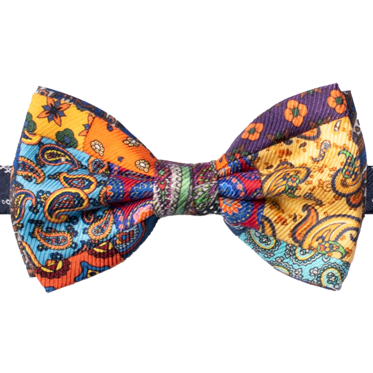 Papillon Annodato Vintage Patchwork Stampa di Seta Fantasia Multicolor PATCH1143 Made in Italy Graffeo Cravatte