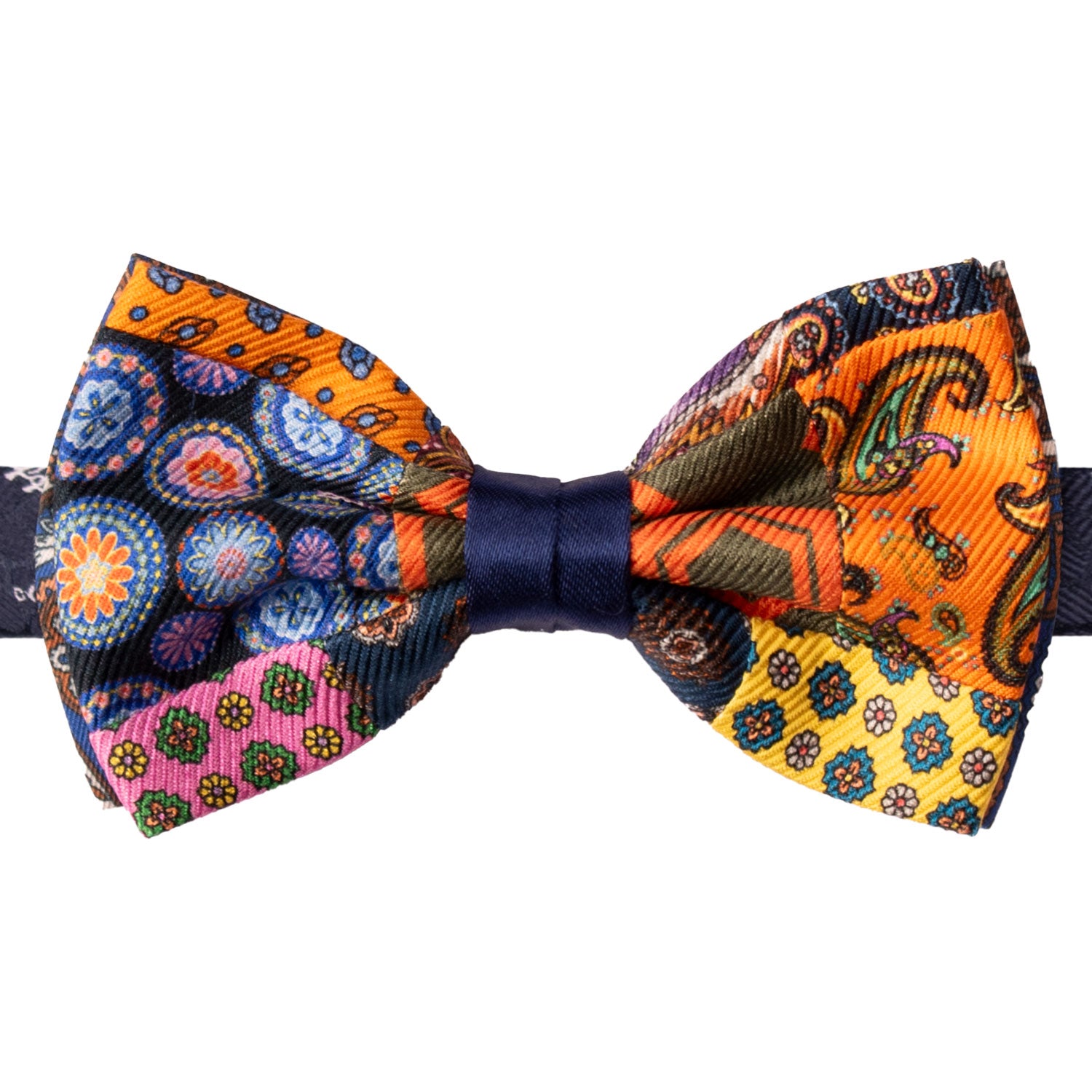 Papillon Annodato Vintage Patchwork Stampa di Seta Fantasia Multicolor PATCH1156 Graffeo Cravatte Made in Italy