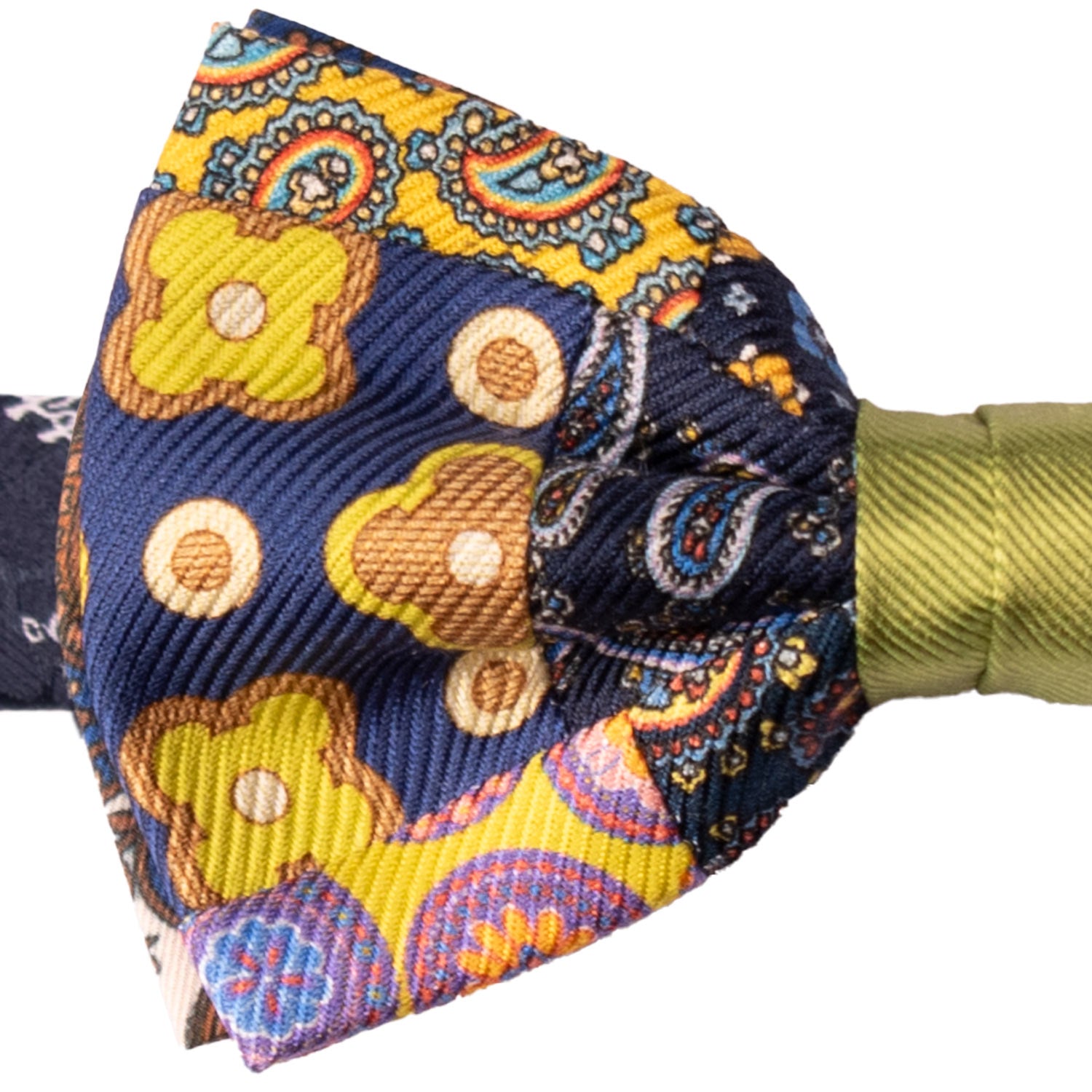 Papillon Annodato Vintage Patchwork Stampa di Seta Fantasia Multicolor PATCH1159 Graffeo Cravatte Made in Italy Dettaglio