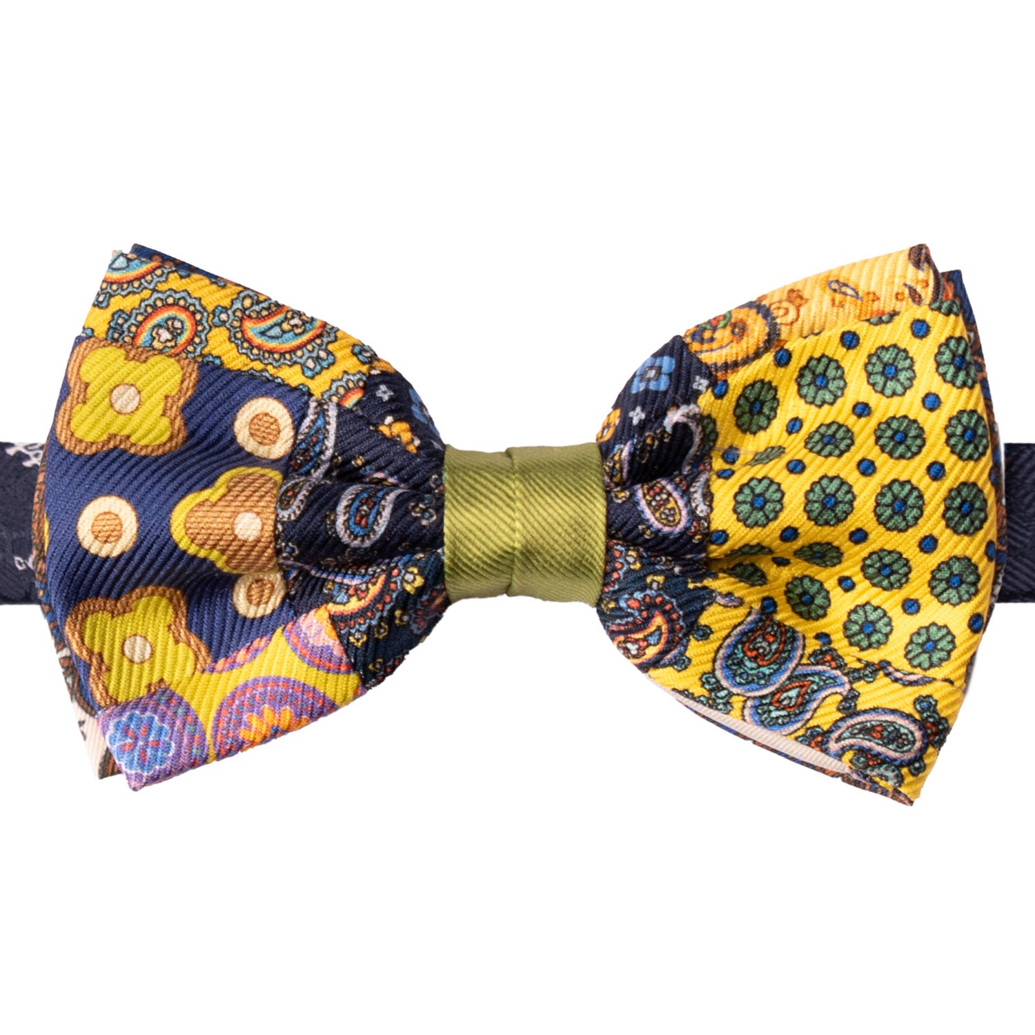 Papillon Annodato Vintage Patchwork Stampa di Seta Fantasia Multicolor PATCH1159 Graffeo Cravatte Made in Italy