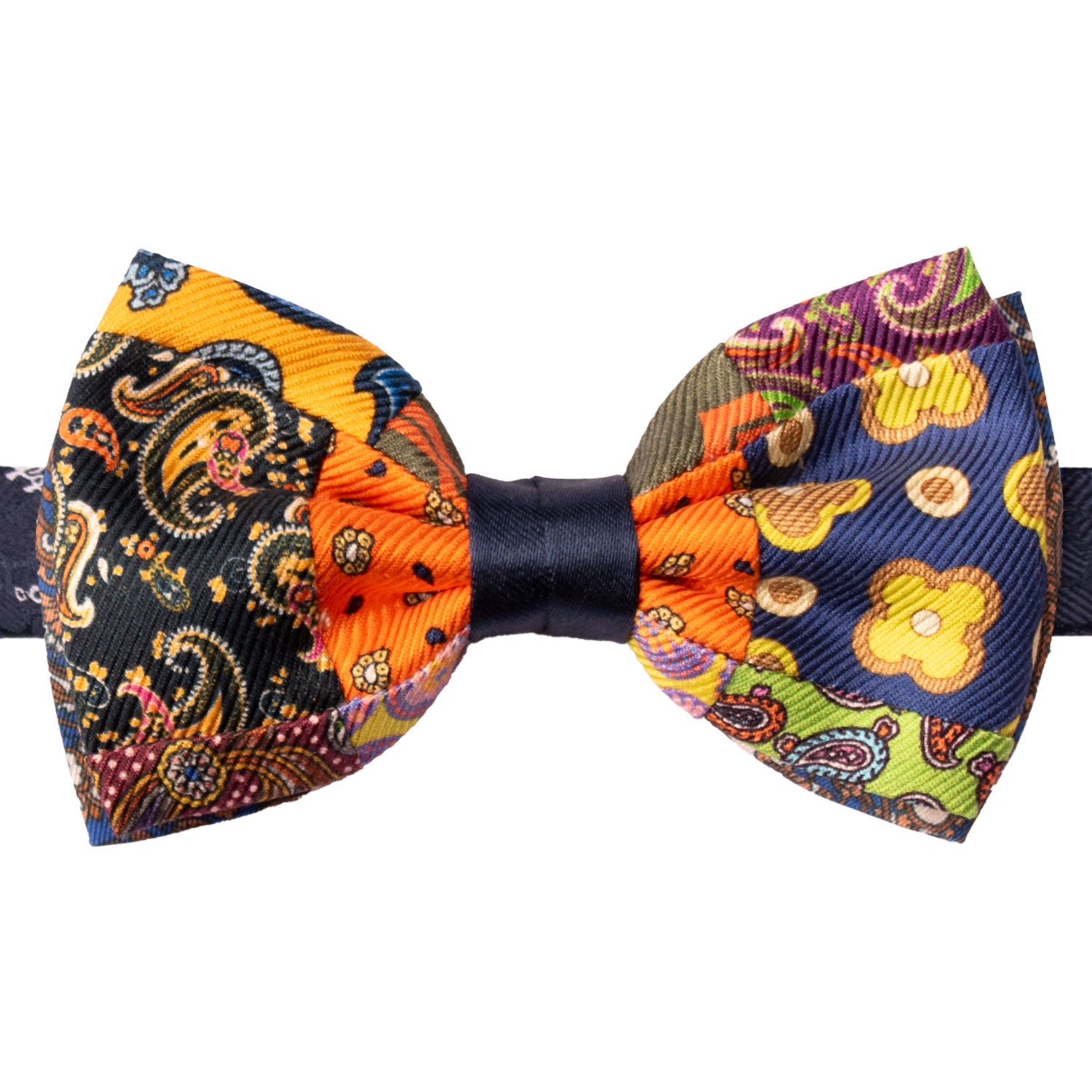 Papillon Annodato Vintage Patchwork Stampa di Seta Fantasia Multicolor PATCH1161 Graffeo Cravatte Made in Italy