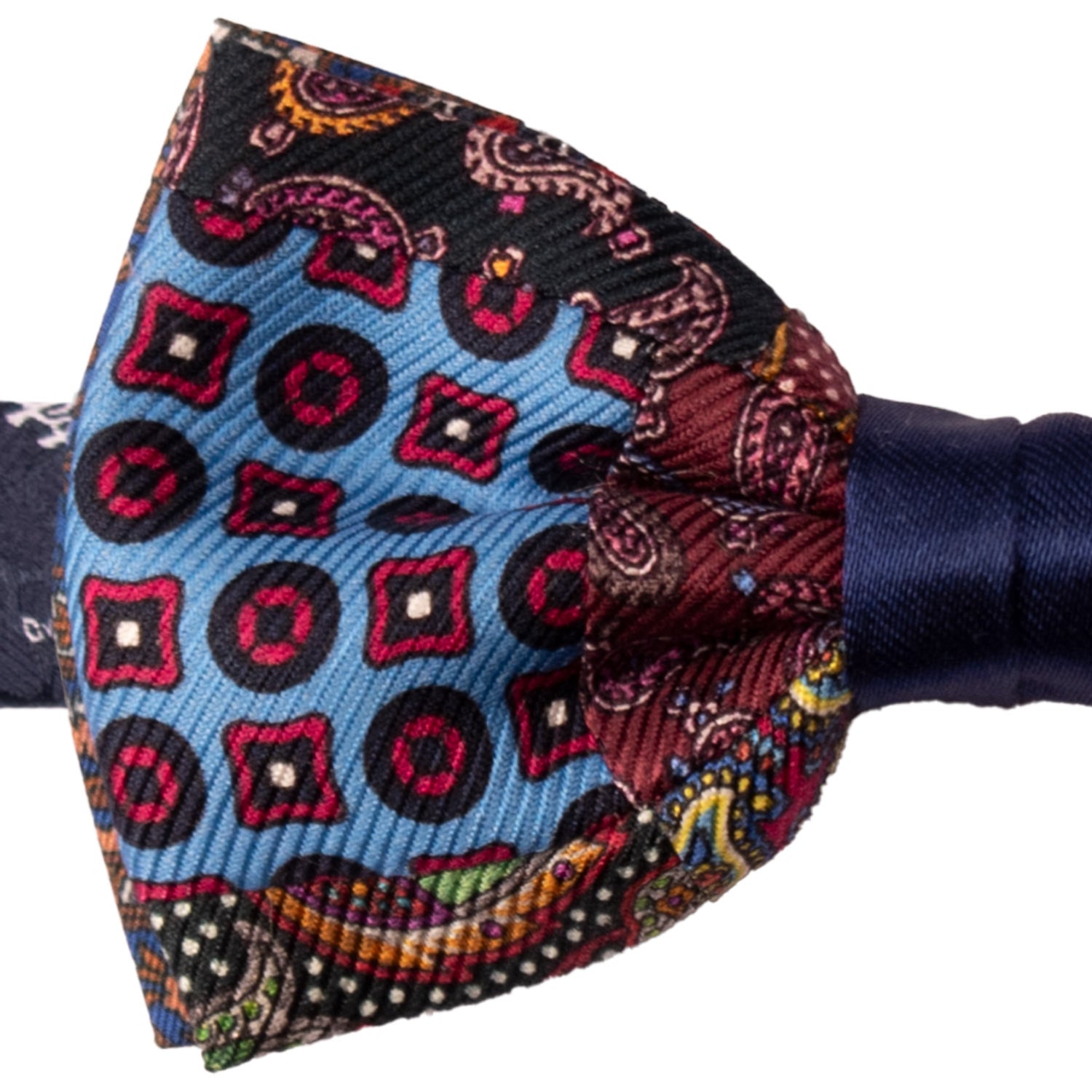 Papillon Annodato Vintage Patchwork Stampa di Seta Fantasia Multicolor PATCH1163 Graffeo Cravatte Made in Italy Dettaglio