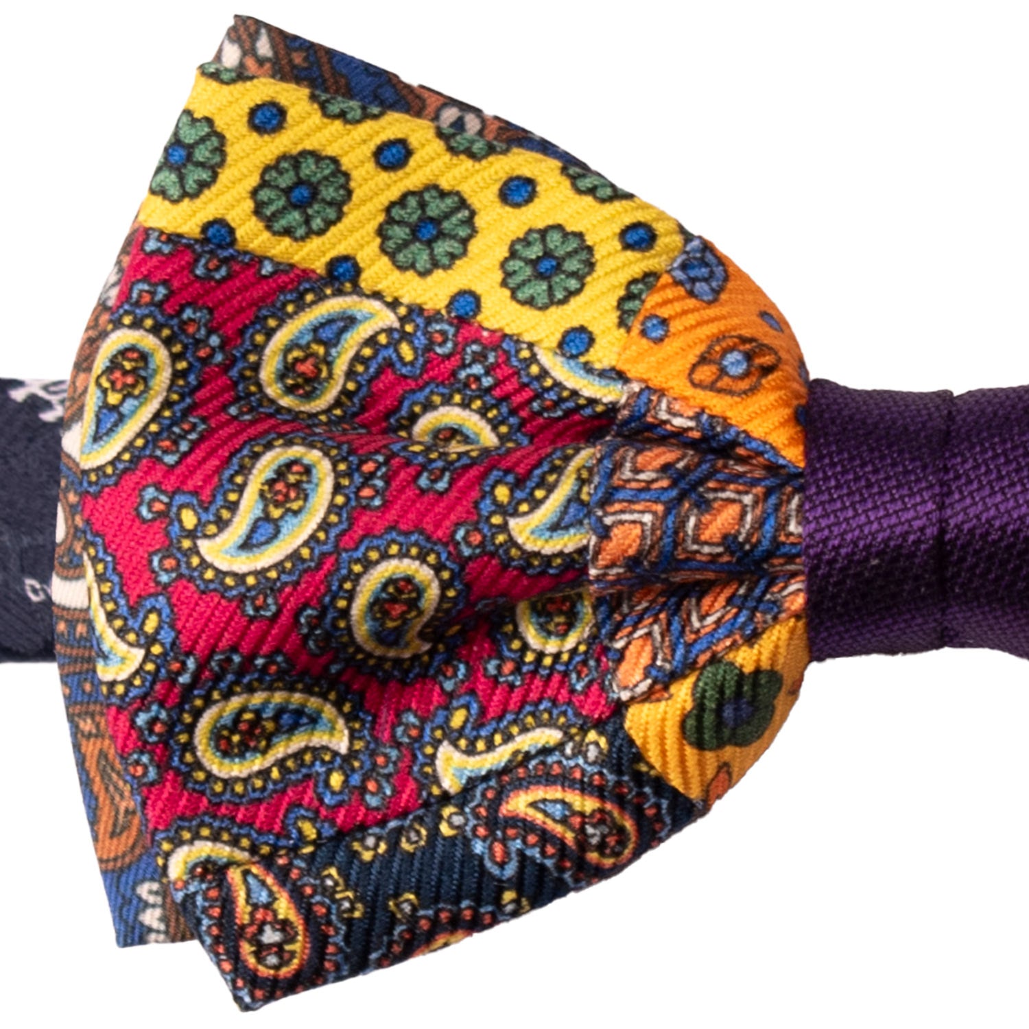 Papillon Annodato Vintage Patchwork Stampa di Seta Fantasia Multicolor PATCH1168 Dettaglio