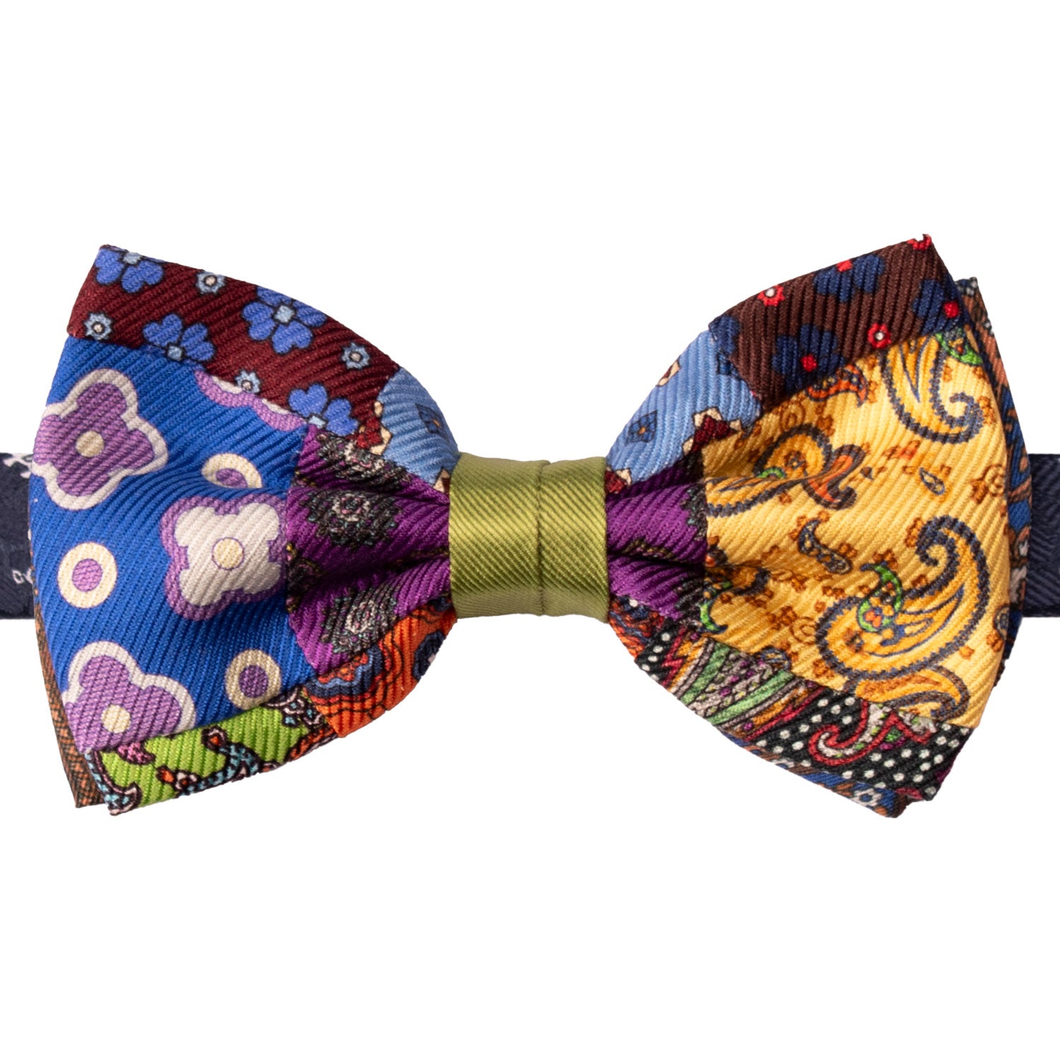 Papillon Annodato Vintage Patchwork Stampa di Seta Fantasia Multicolor PATCH1169 Graffeo Cravatte Made in Italy