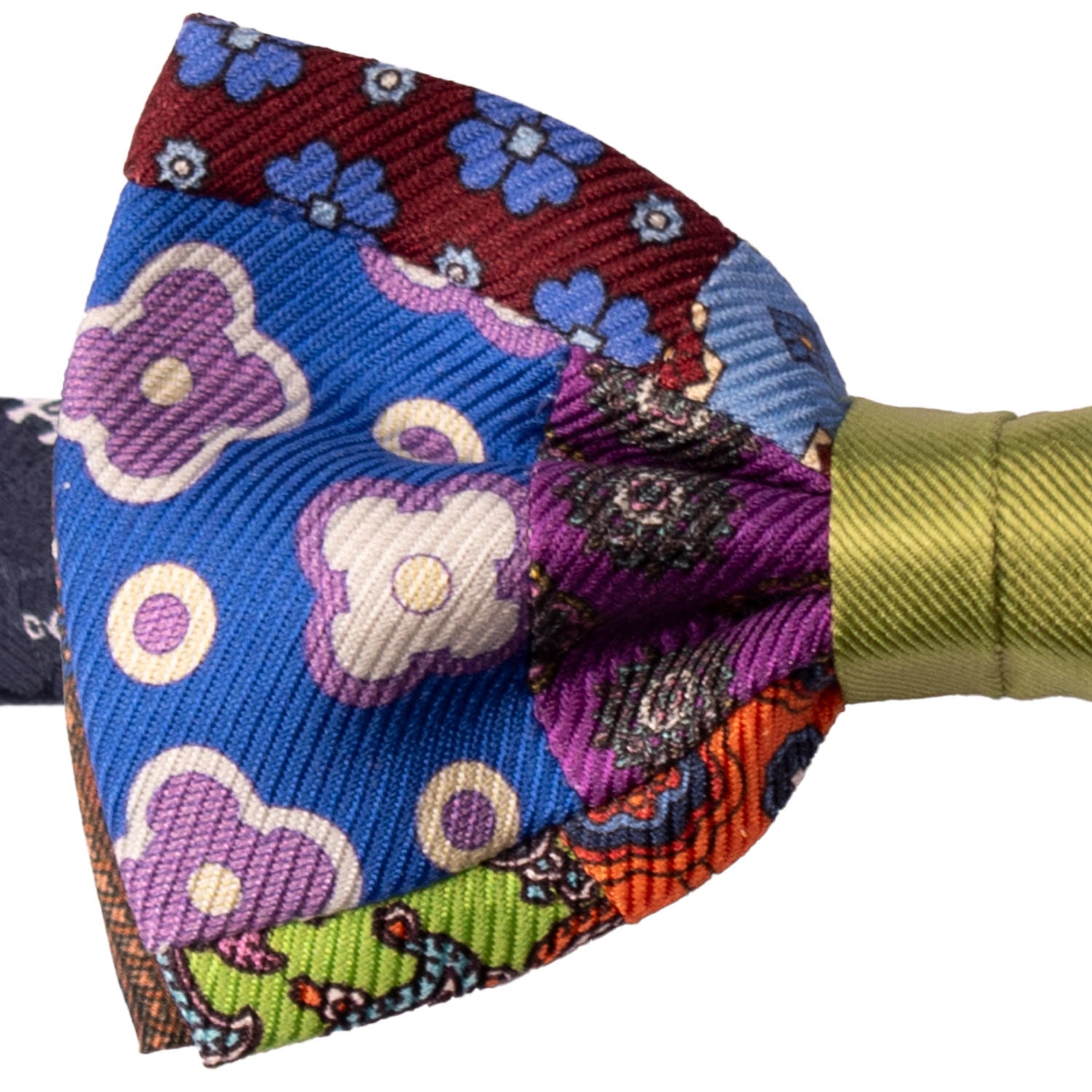 Papillon Annodato Vintage Patchwork Stampa di Seta Fantasia Multicolor PATCH1169 Graffeo Cravatte Made in Italy Dettaglio