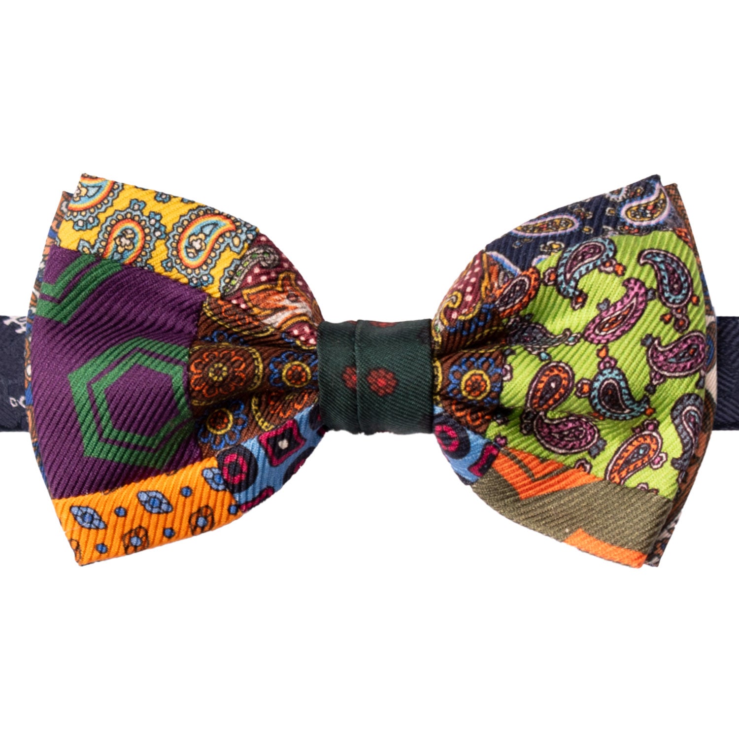 Papillon Annodato Vintage Patchwork Stampa di Seta Fantasia Multicolor PATCH1171 Graffeo Cravatte Made in Italy