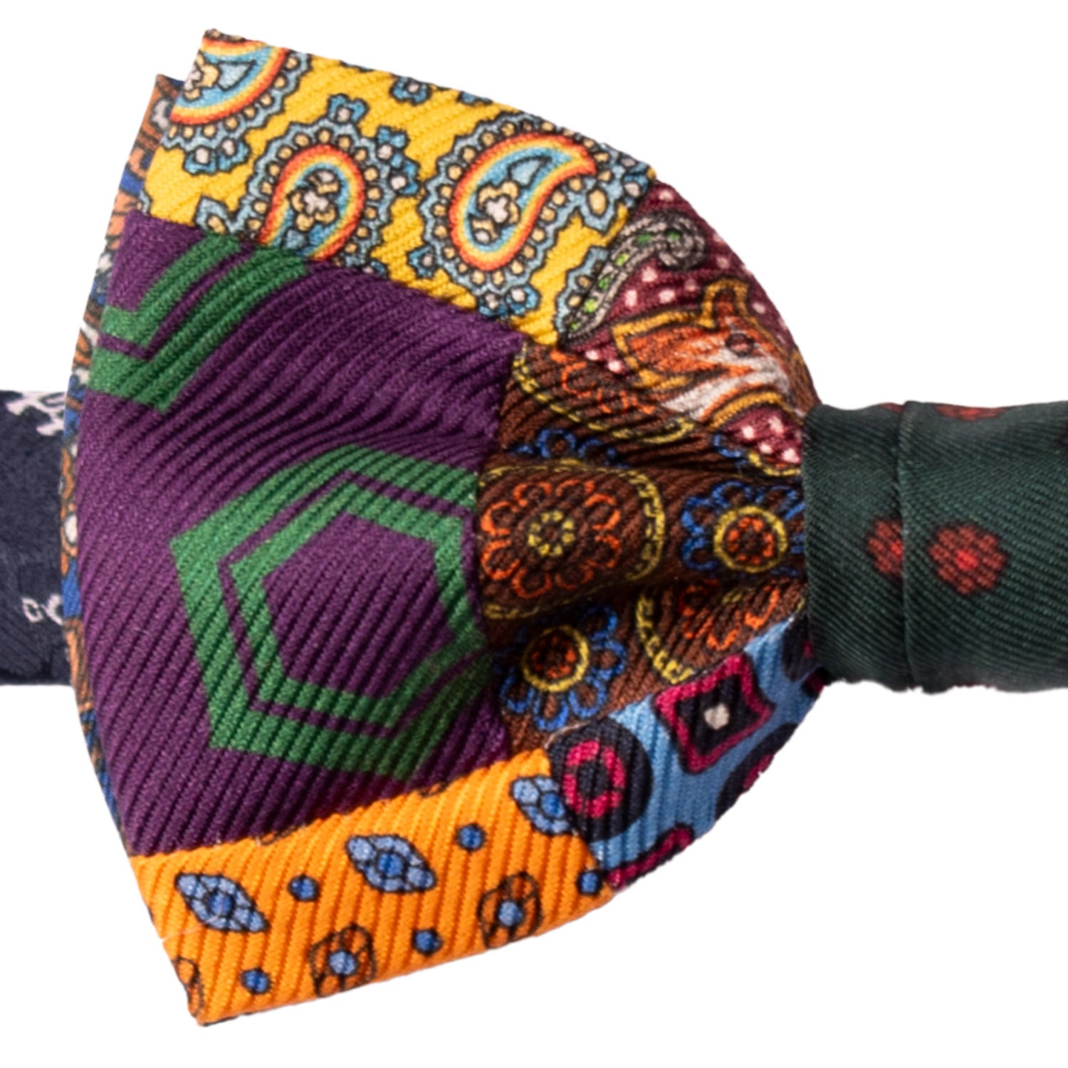 Papillon Annodato Vintage Patchwork Stampa di Seta Fantasia Multicolor PATCH1171 Graffeo Cravatte Made in Italy Dettaglio