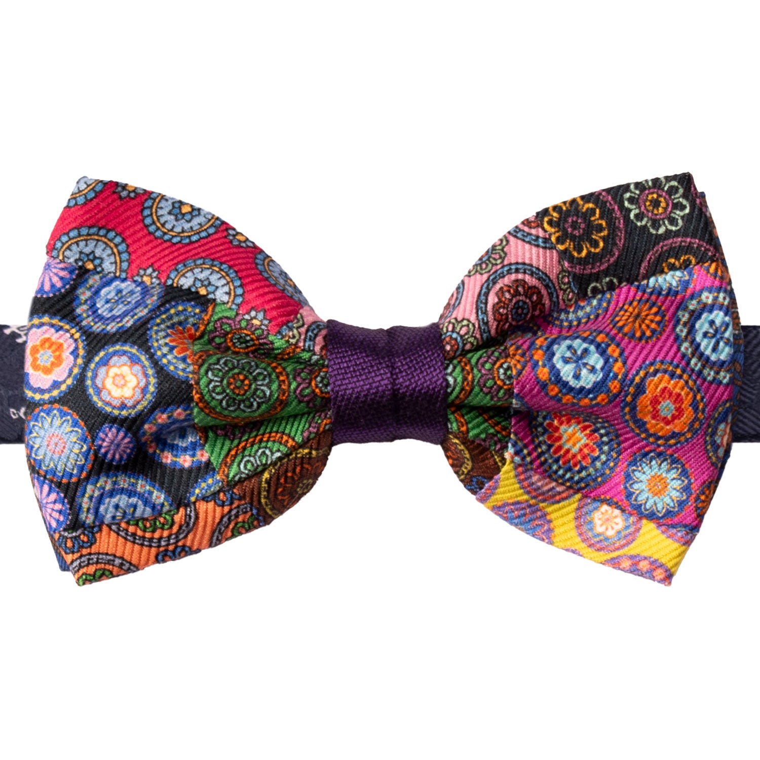 Papillon Annodato Vintage Patchwork Stampa di Seta Fantasia Multicolor PATCH1174 Graffeo Cravatte Made in Italy